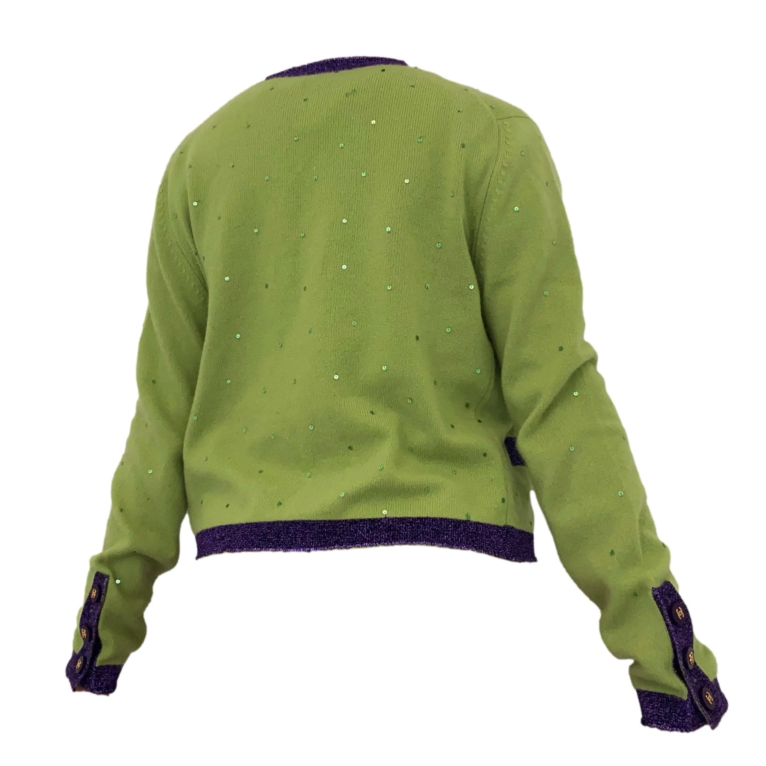 Chanel Lime Green Sequin Cardigan Set - Image 2