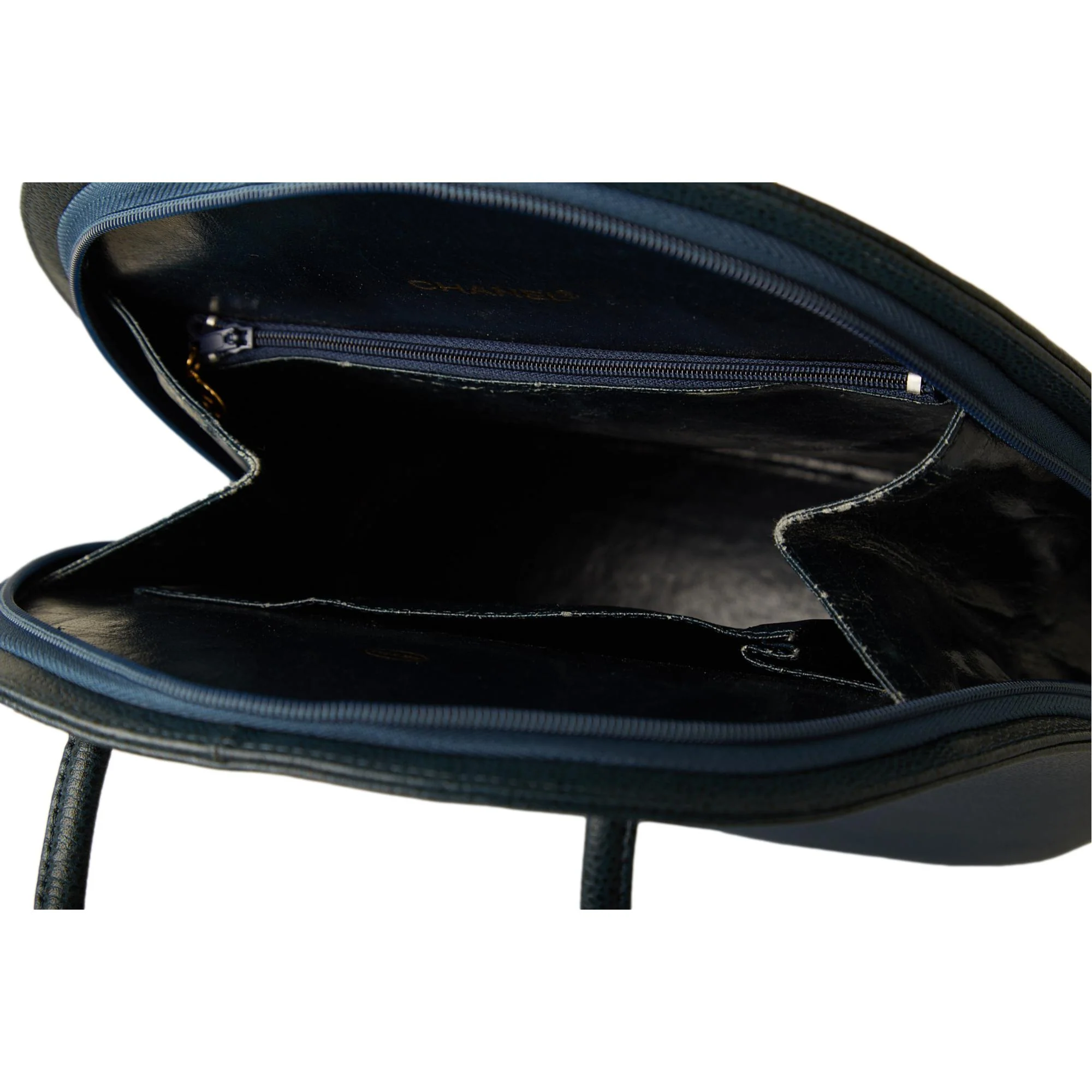 Chanel Navy Caviar Leather Logo Shoulder Bag - Image 4