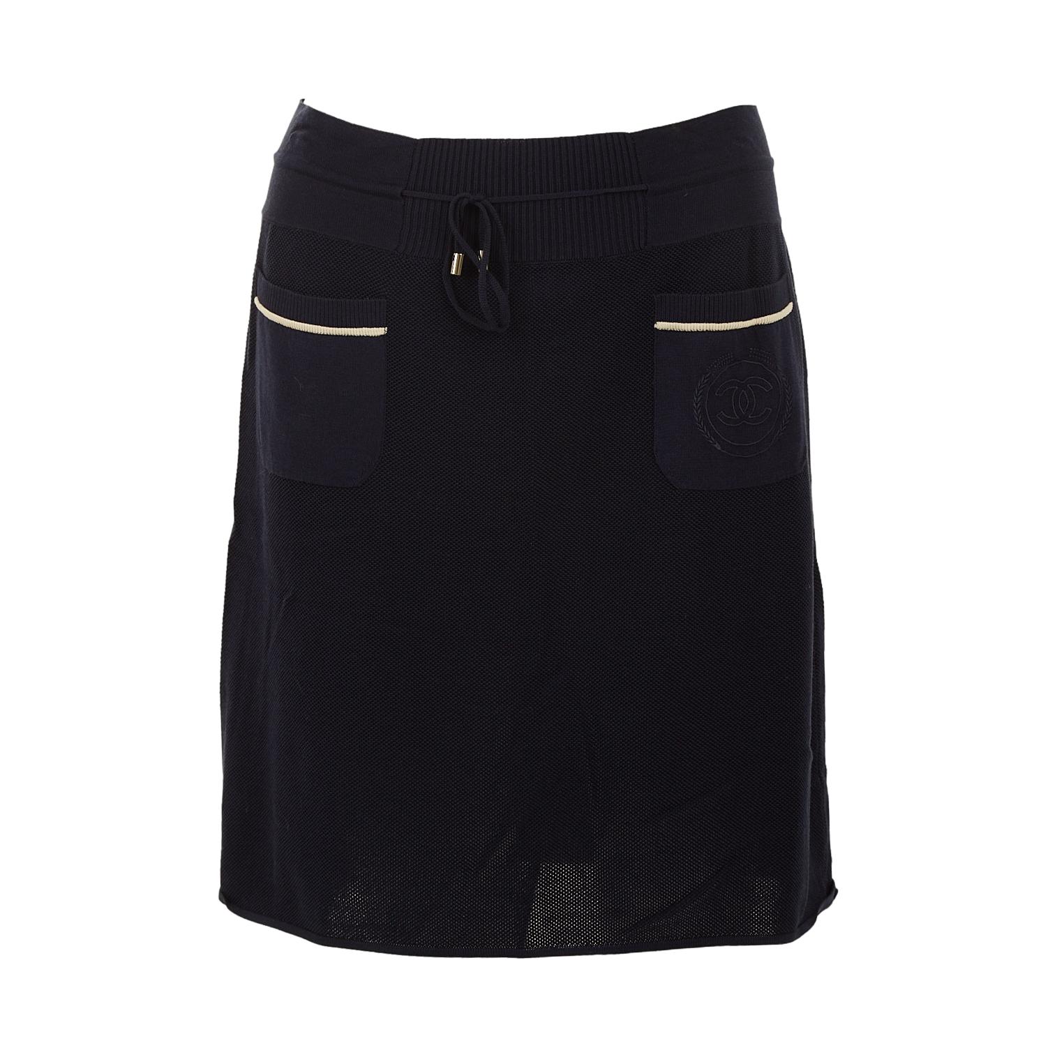 Chanel Navy Knit Logo Skirt