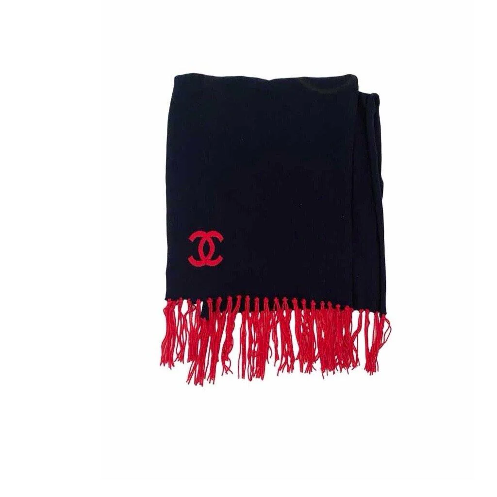 Chanel Navy Logo Tassel Scarf