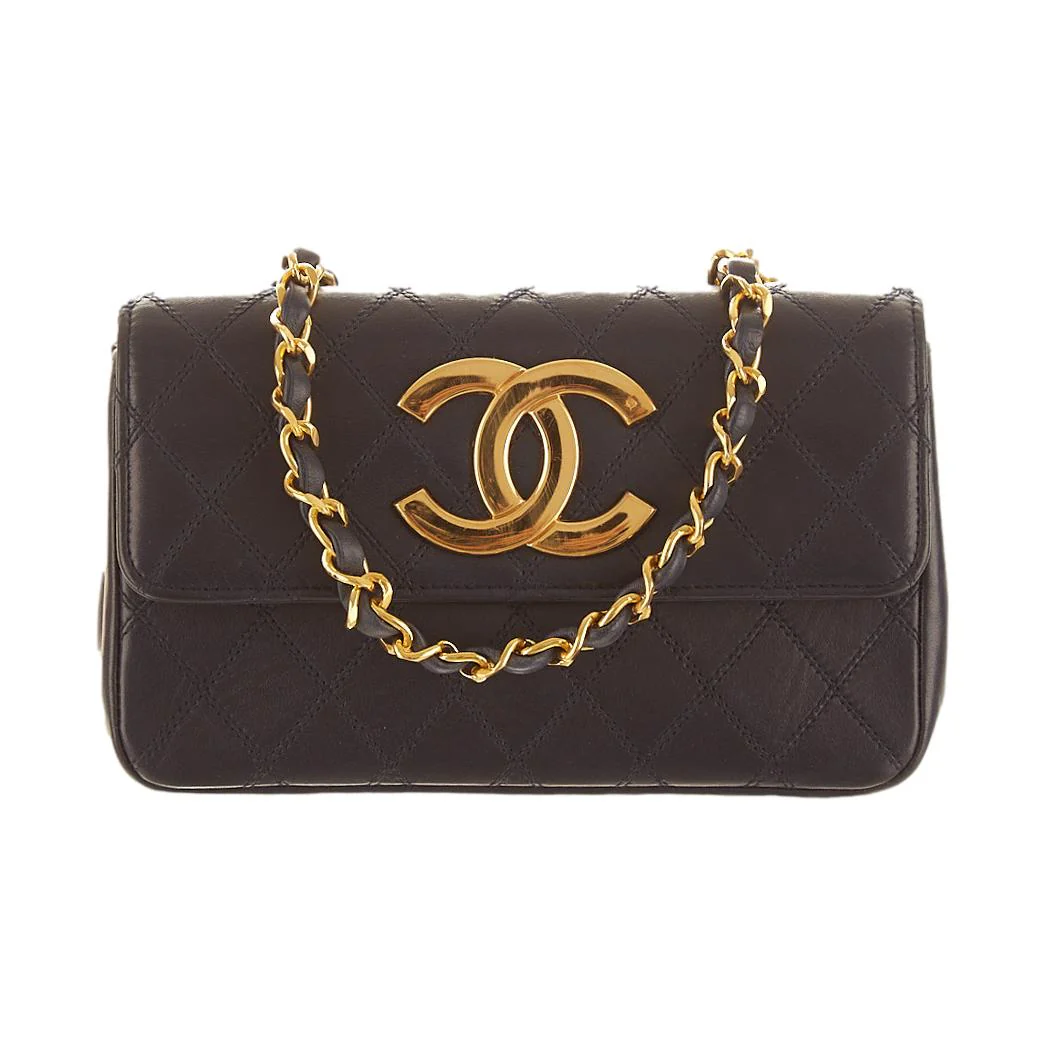 Chanel Navy Quilted Logo Shoulder Bag