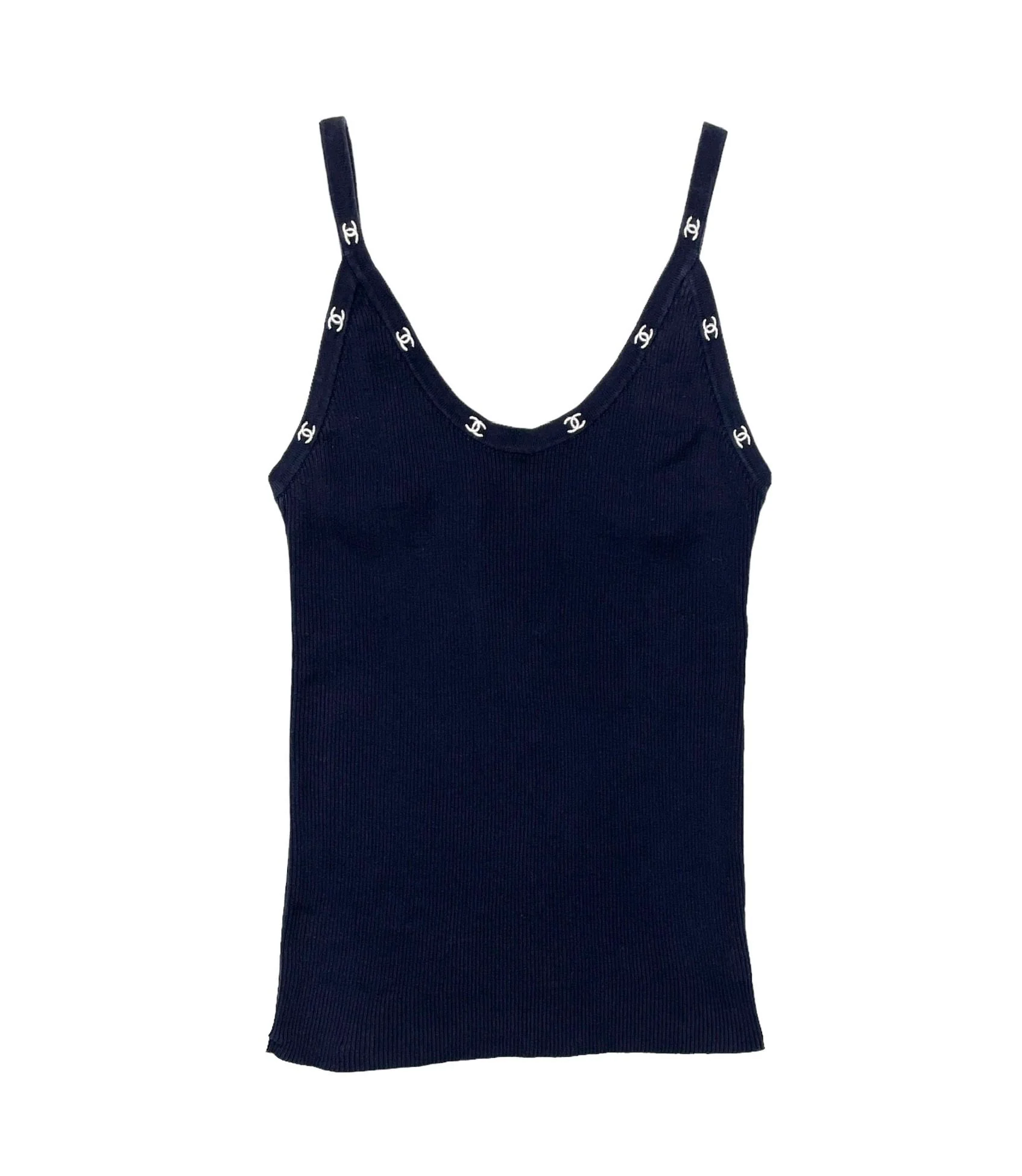 Chanel Navy Ribbed Logo Tank