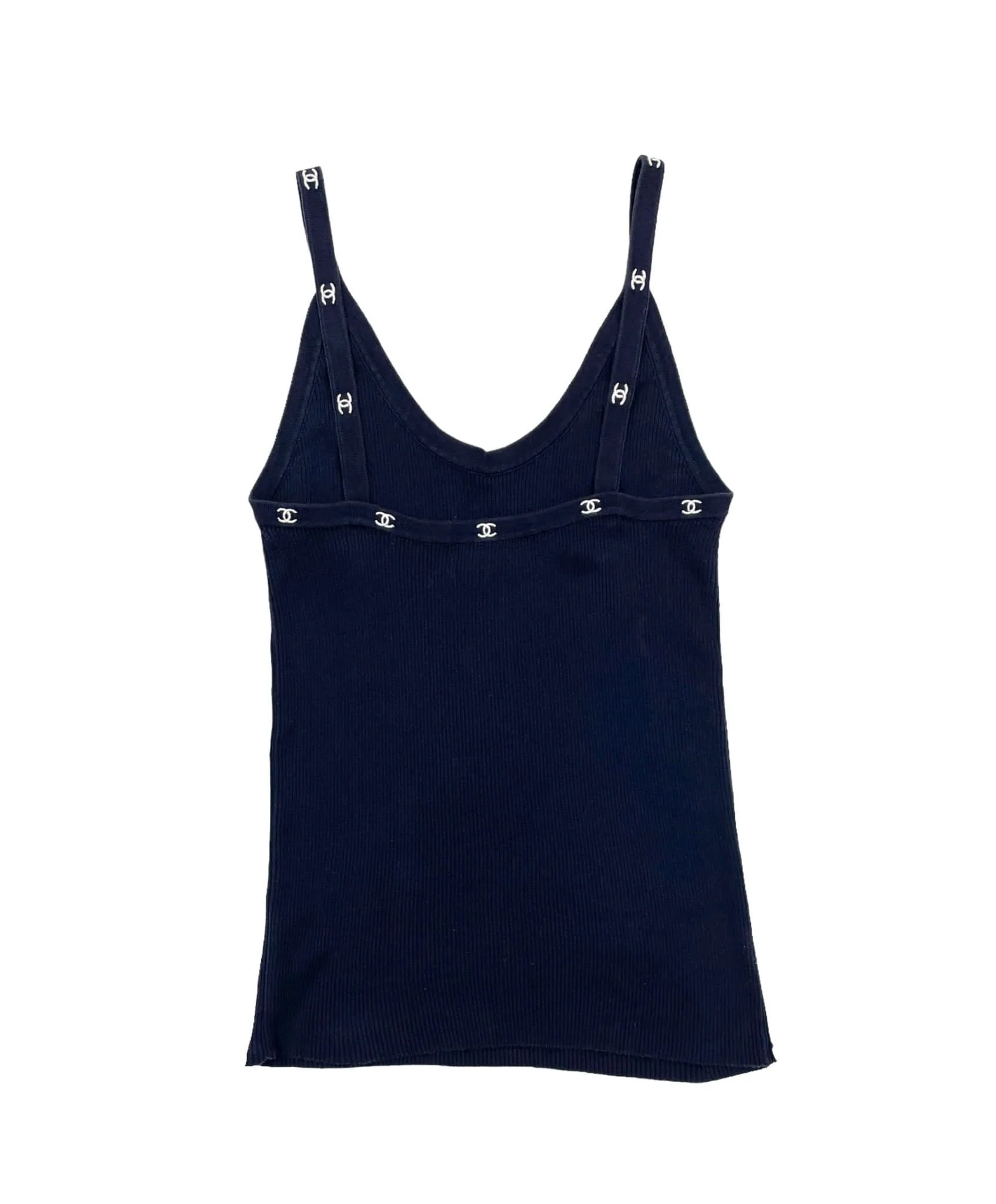 Chanel Navy Ribbed Logo Tank - Image 2