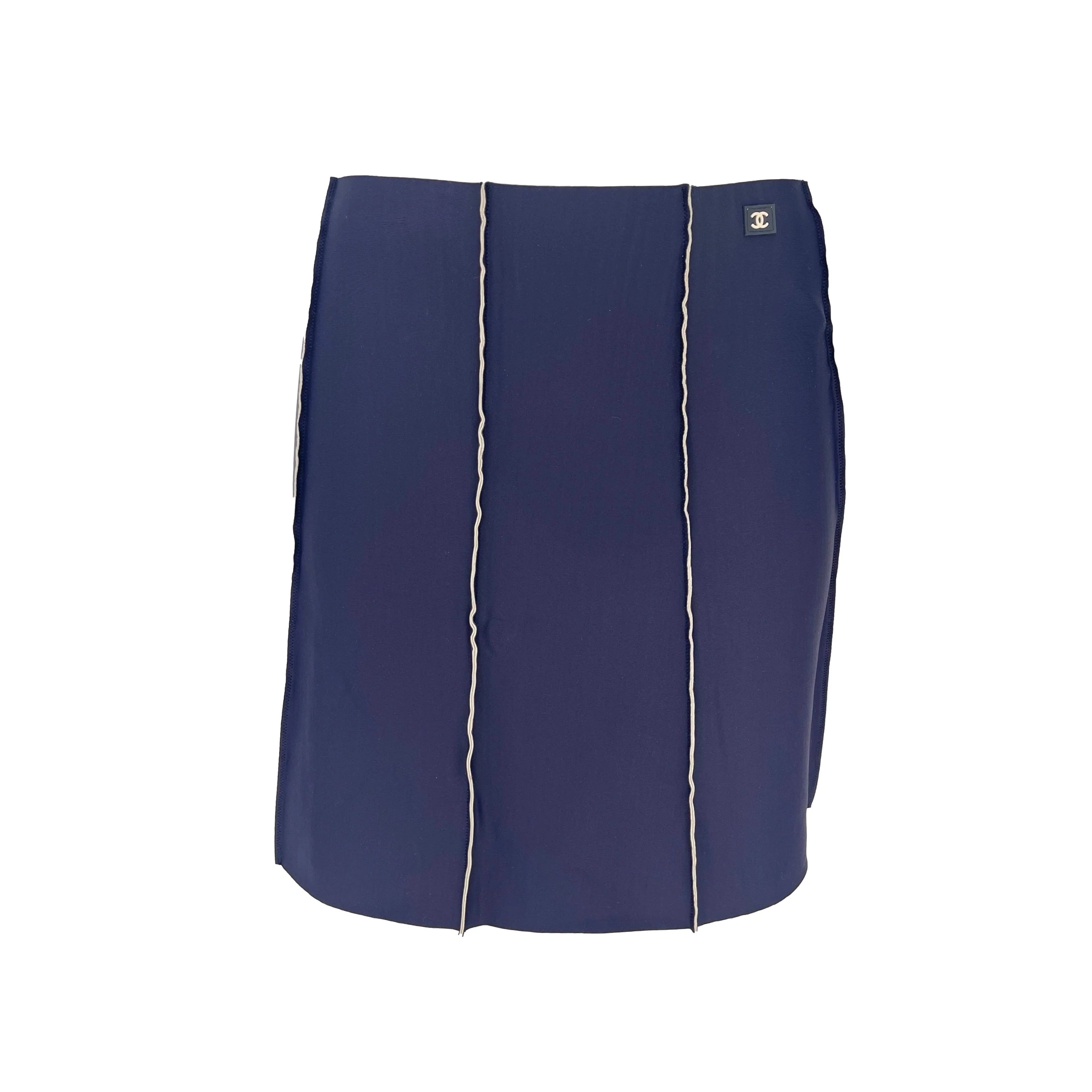 Chanel Navy Stretch Logo Skirt