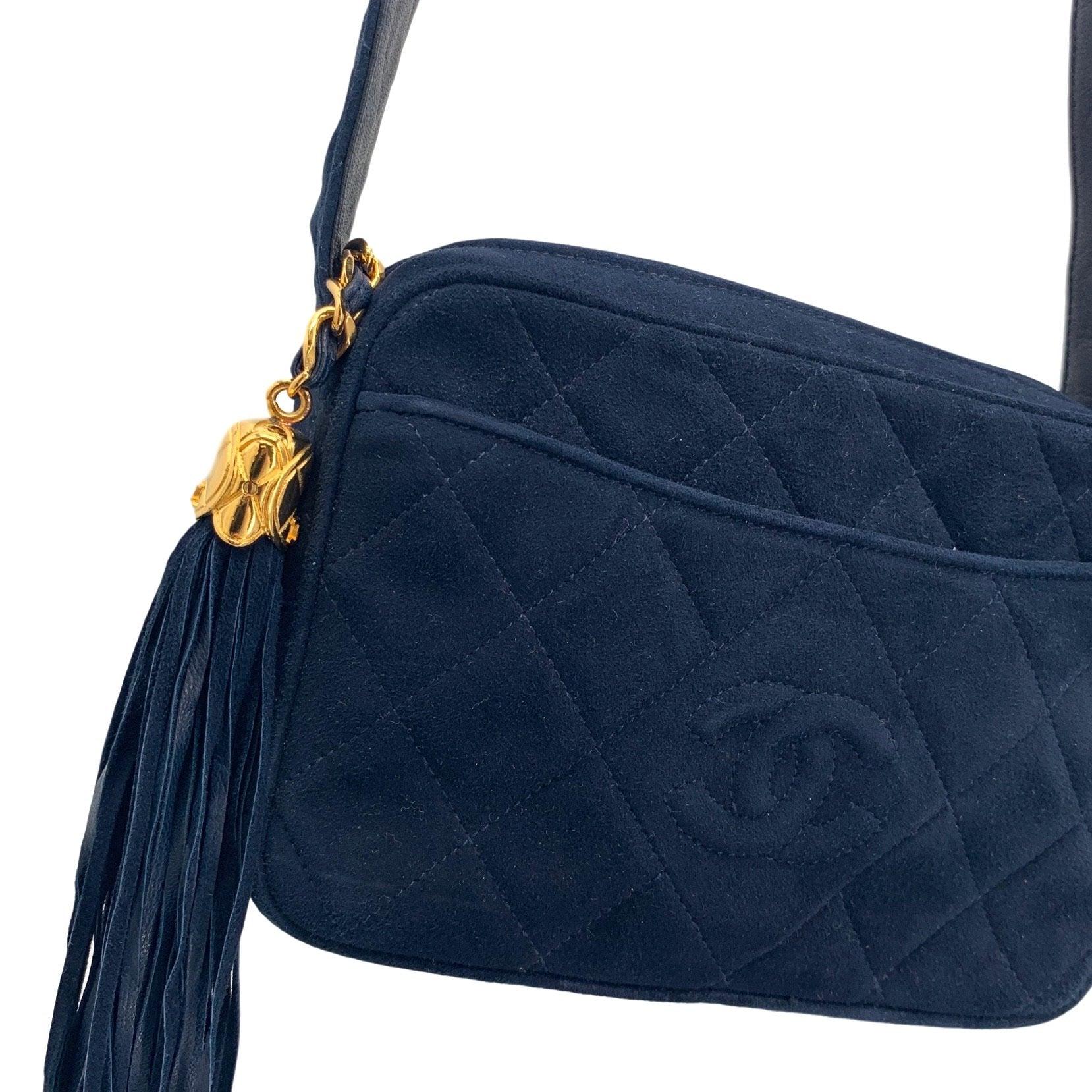 Chanel Navy Suede Tassel Logo Camera Bag - Image 3