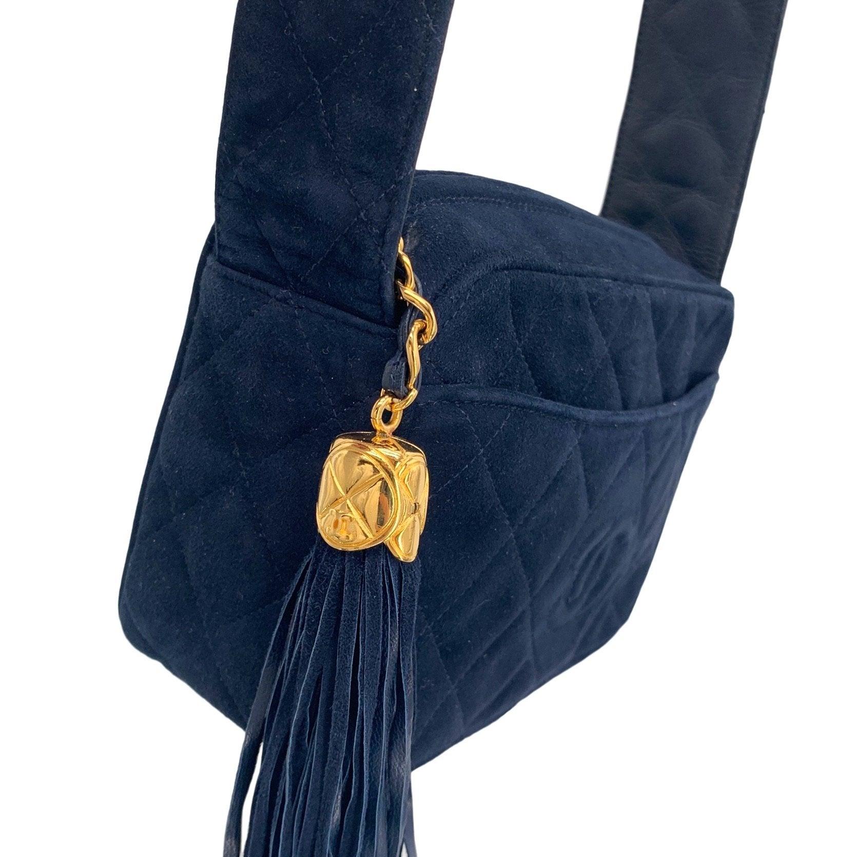 Chanel Navy Suede Tassel Logo Camera Bag - Image 4