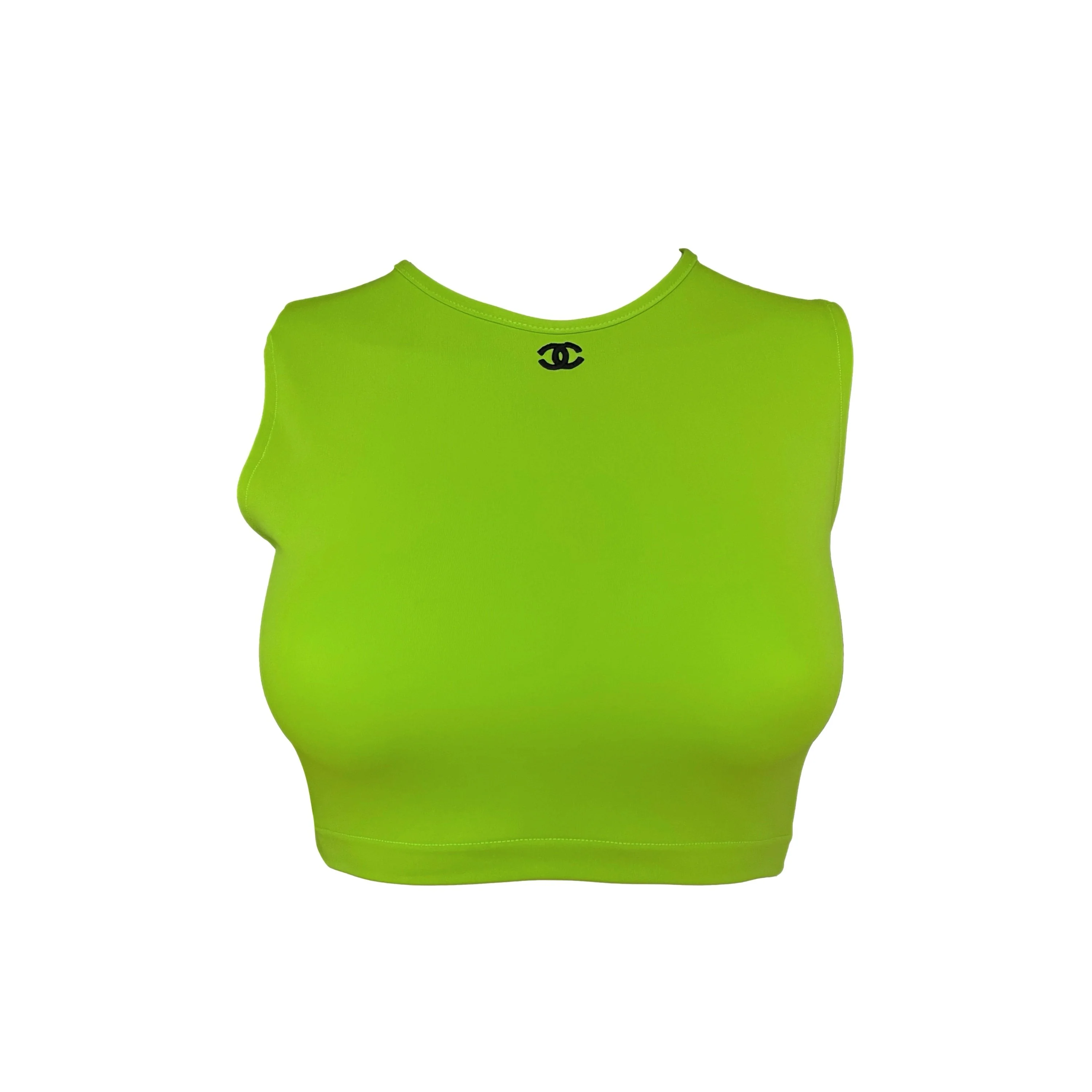 Chanel Neon Green Logo Crop Top