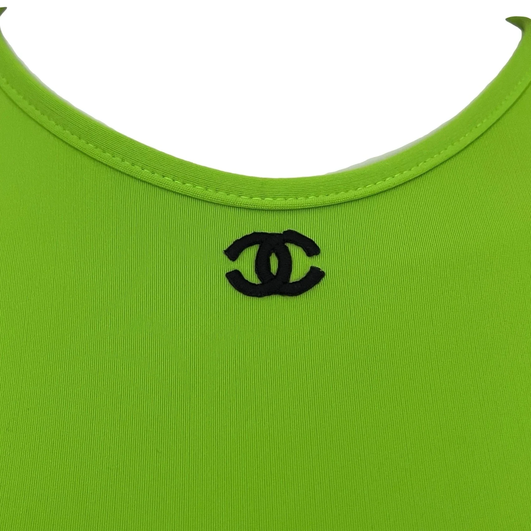 Chanel Neon Green Logo Crop Top - Image 3