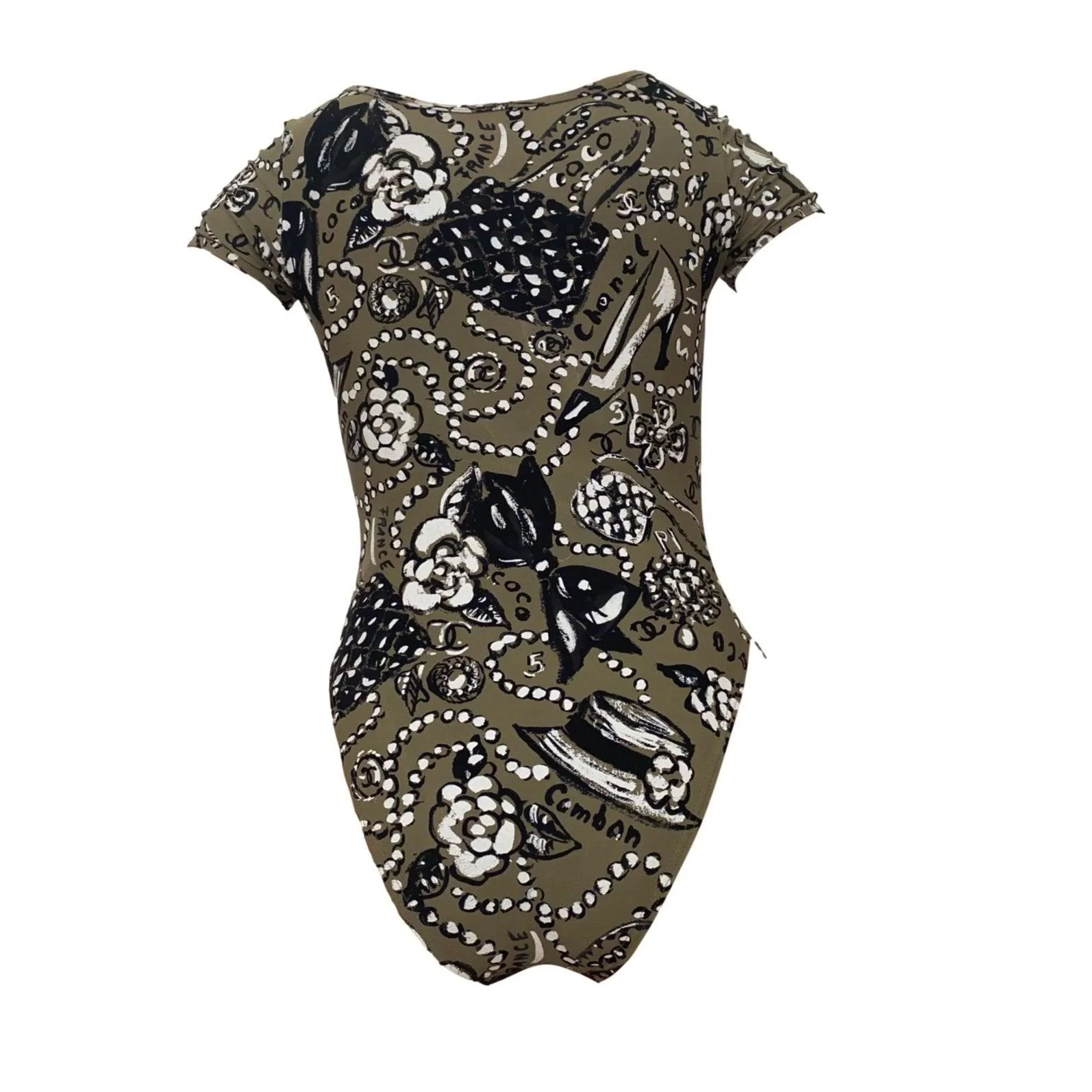 Chanel Olive Print Logo Bodysuit - Image 2