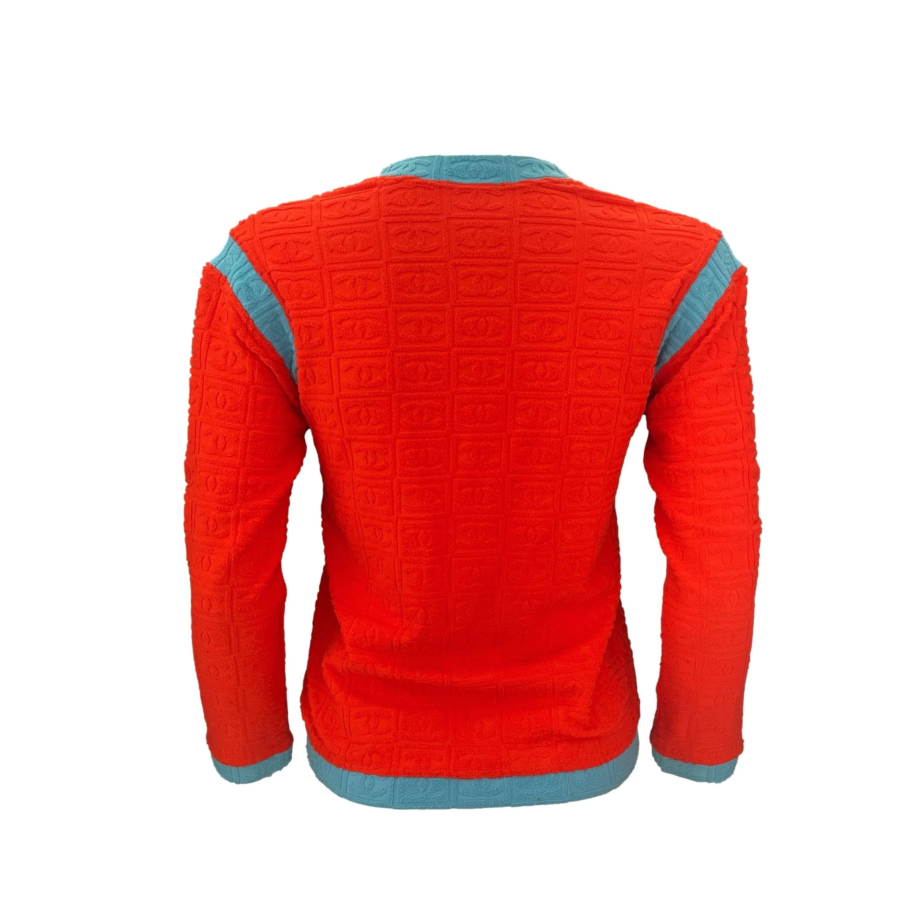 Chanel Orange and Turquoise Terry Zip Jacket - Image 2