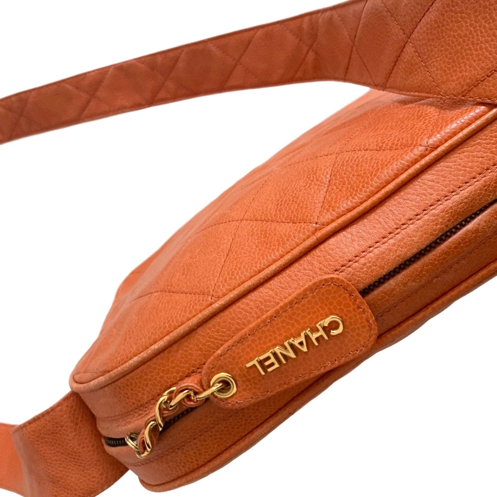 Chanel Orange Caviar Quilted Crossbody - Image 5