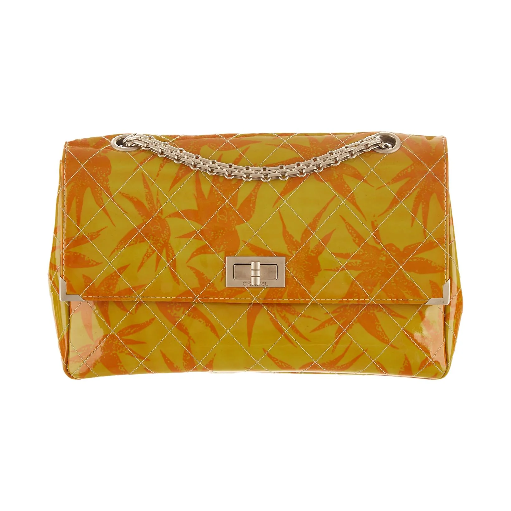 Chanel Orange Floral Print Chain Bag - Image 2