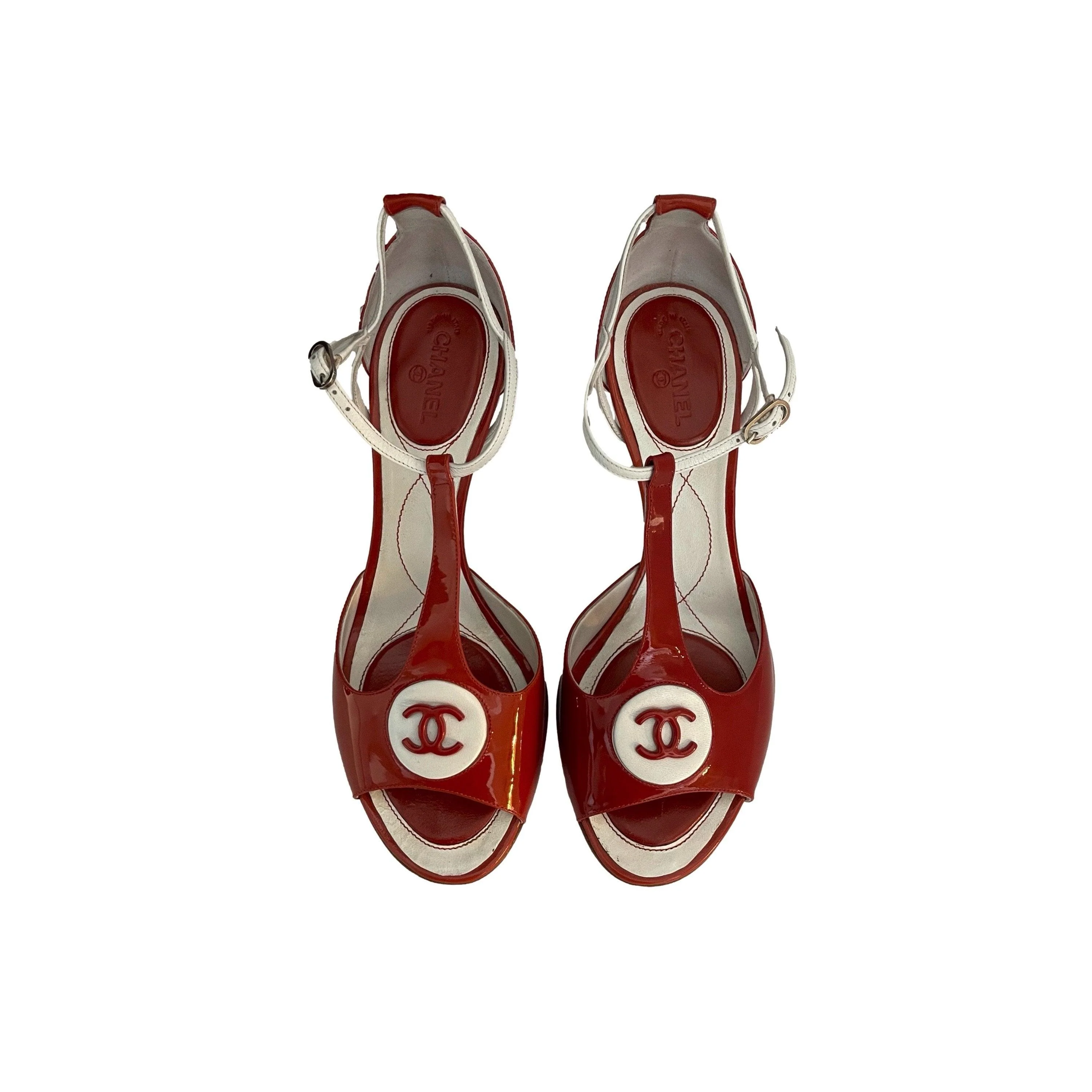Chanel Orange Logo Peep Toe Heels
