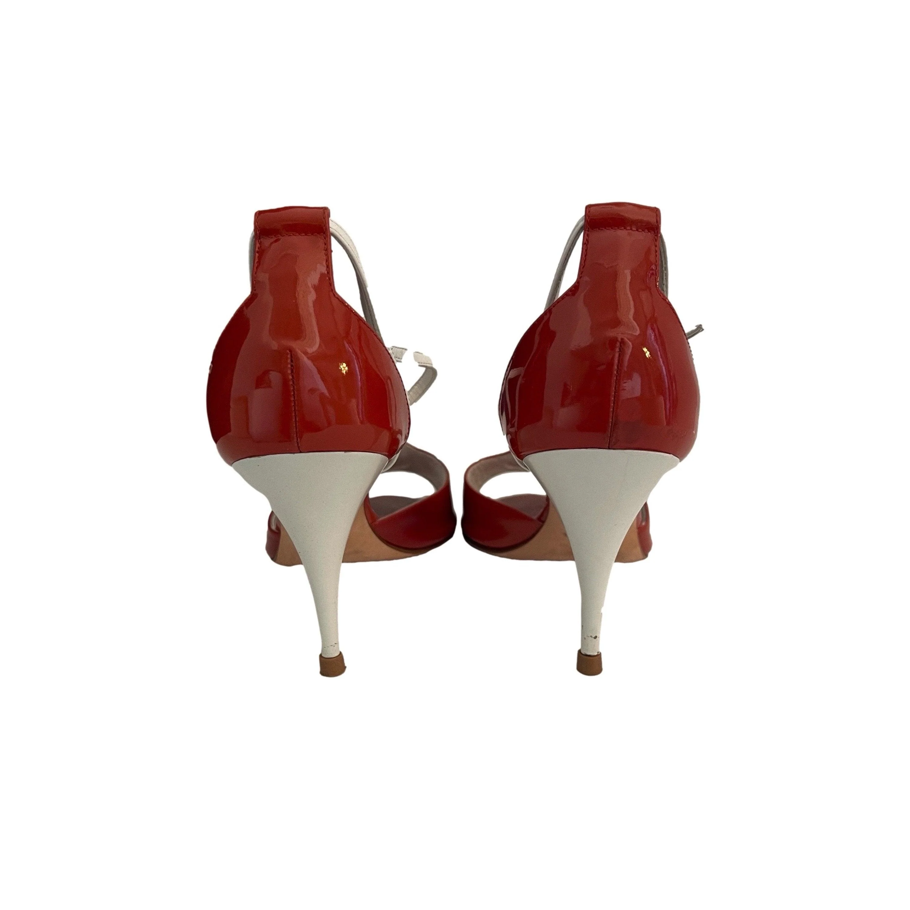 Chanel Orange Logo Peep Toe Heels - Image 2