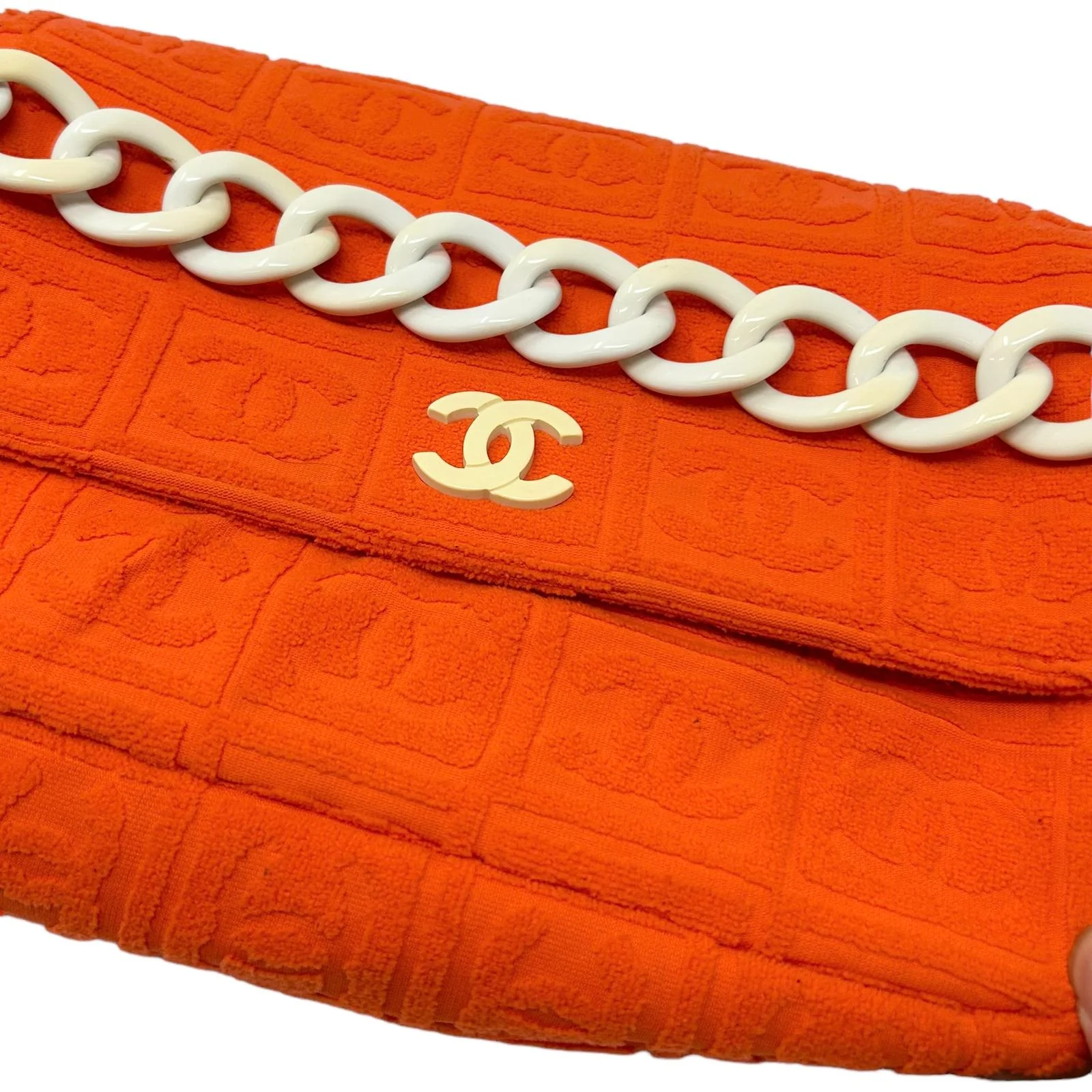 Chanel Orange Logo Terrycloth Shoulder Bag - Image 3
