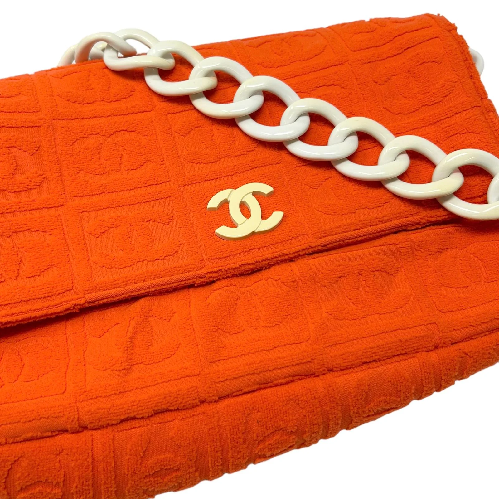 Chanel Orange Logo Terrycloth Shoulder Bag - Image 4
