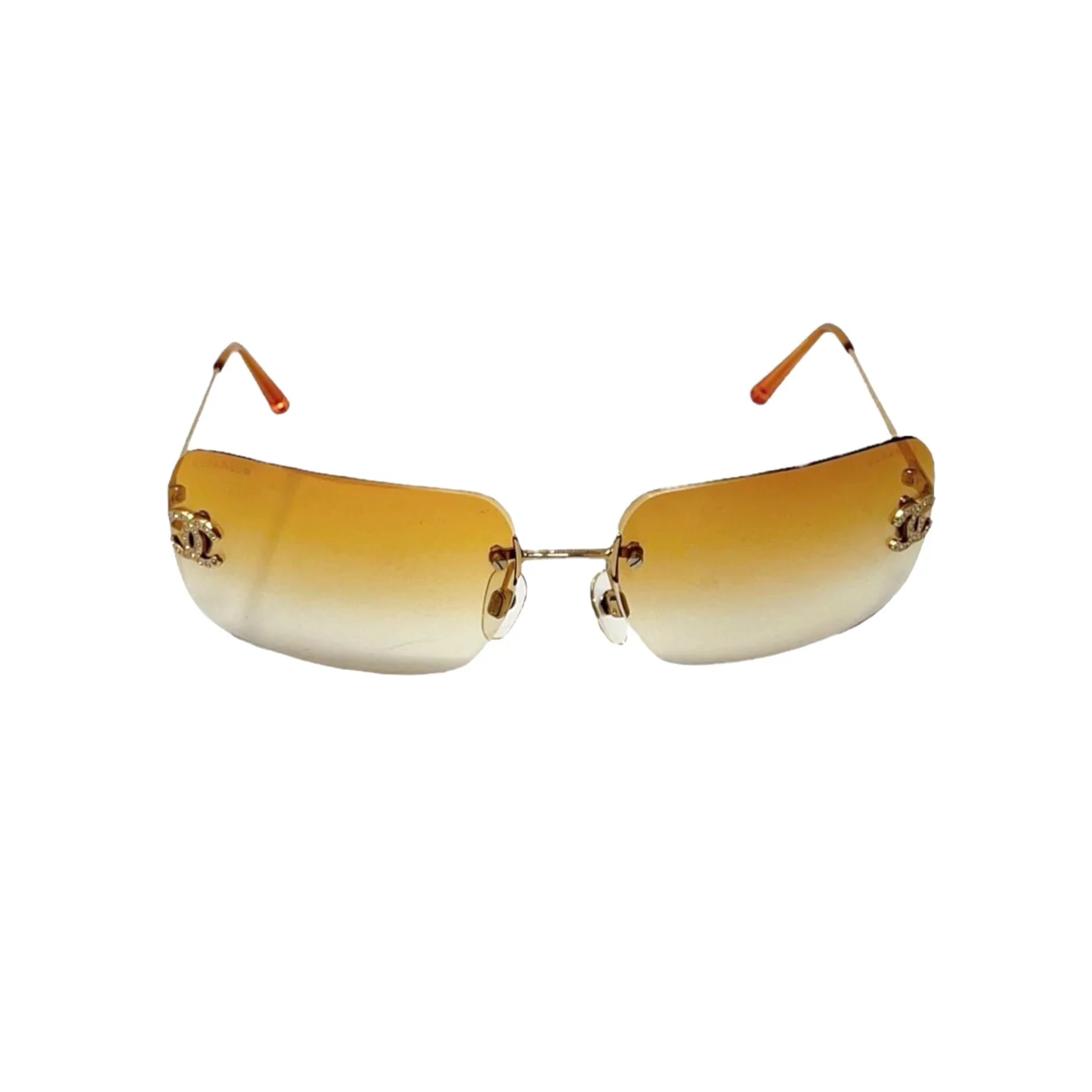 Chanel Orange Rhinestone Logo Rimless Sunglasses - Image 2