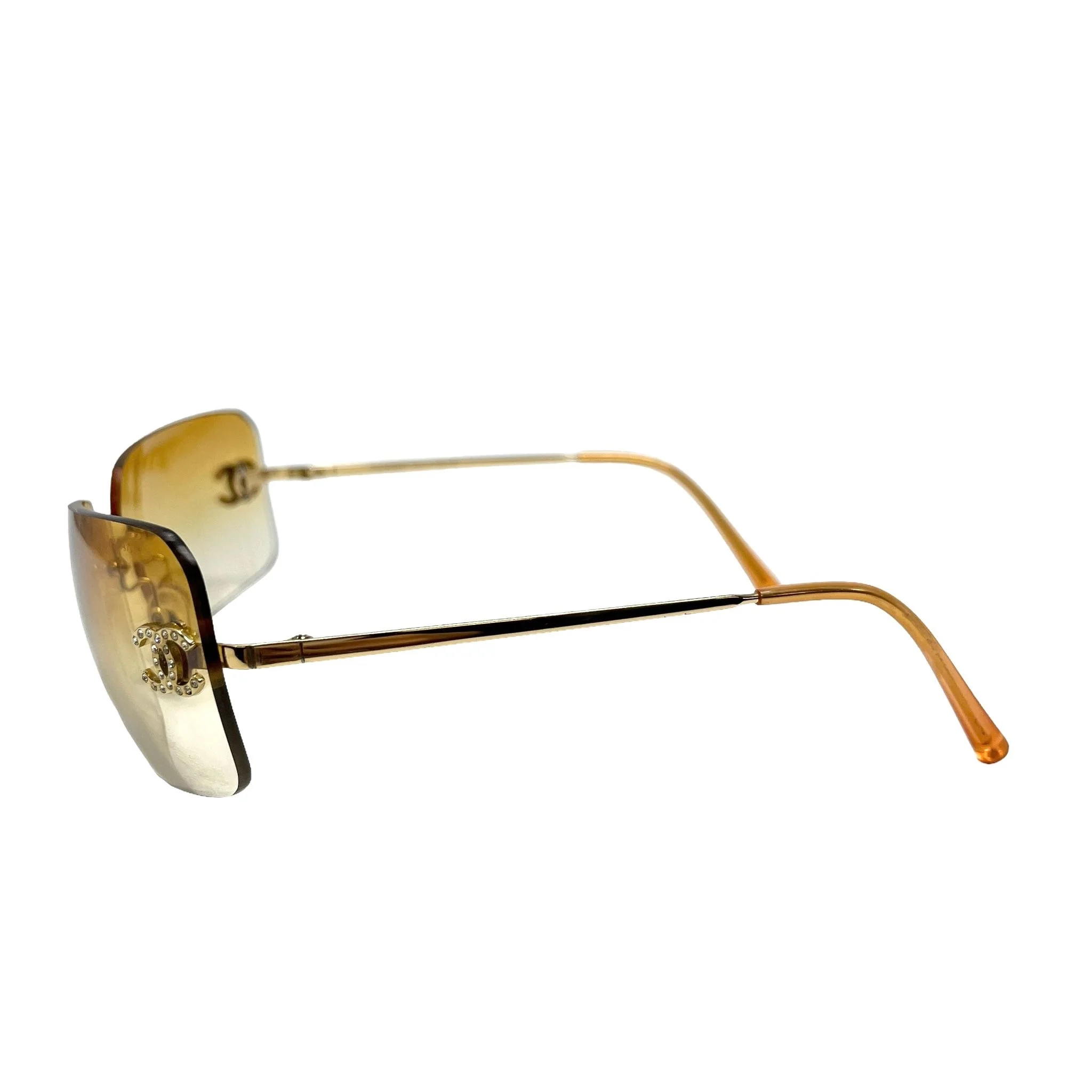 Chanel Orange Rhinestone Logo Rimless Sunglasses - Image 2
