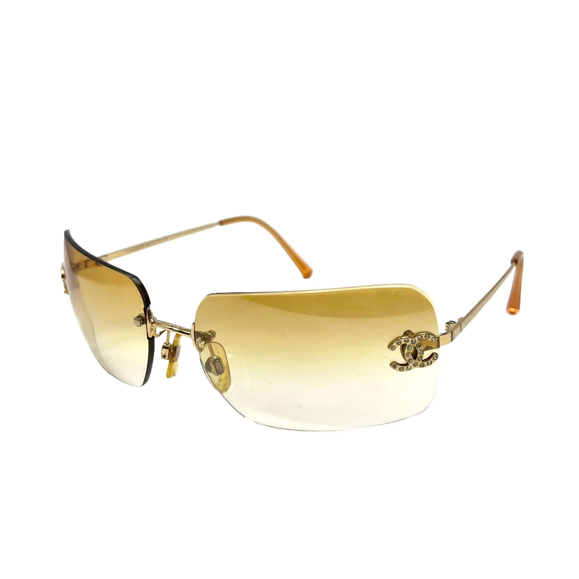 Chanel Orange Rhinestone Logo Rimless Sunglasses - Image 3