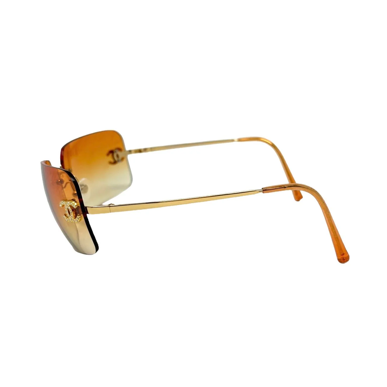 Chanel Orange Rhinestone Logo Rimless Sunglasses - Image 2