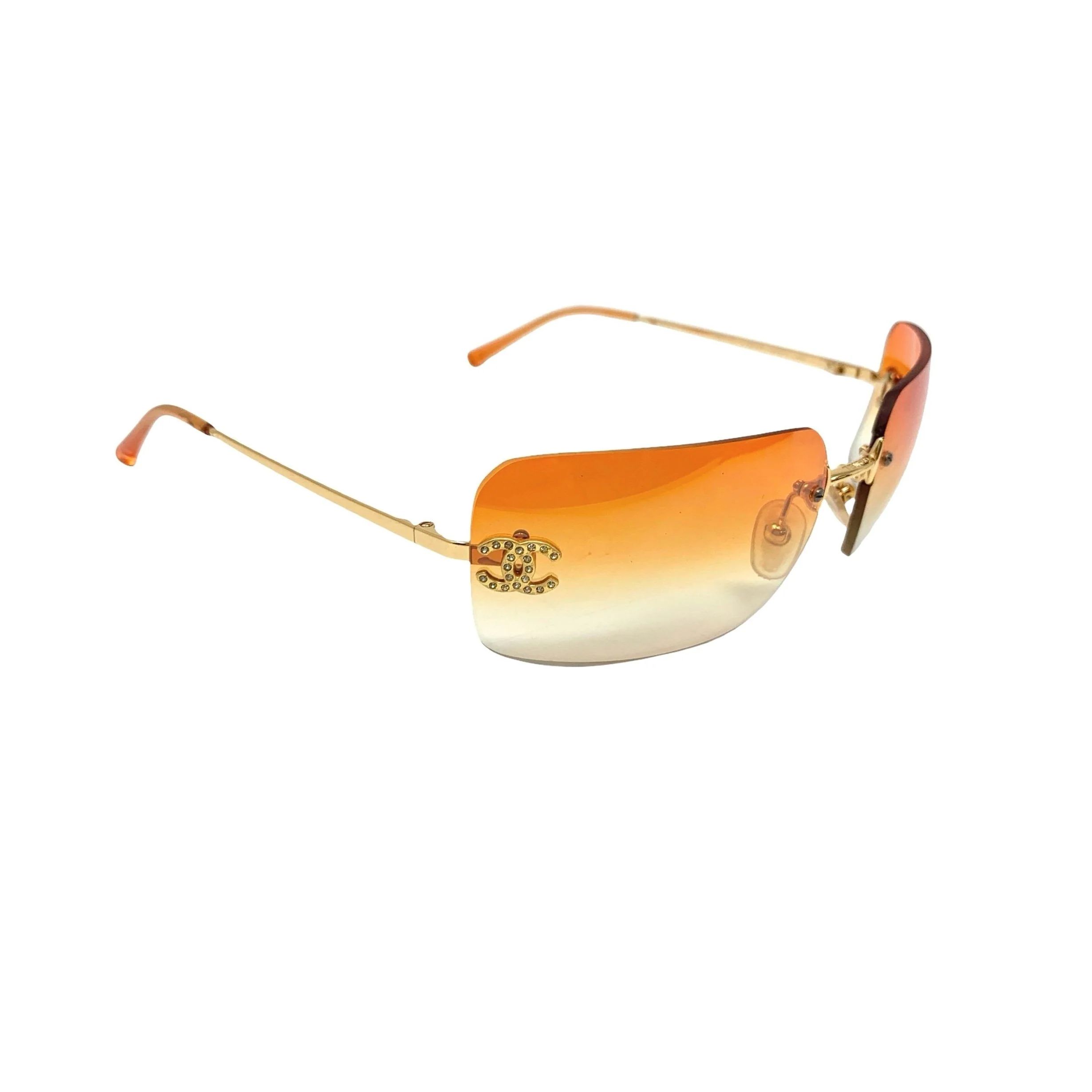 Chanel Orange Rhinestone Logo Rimless Sunglasses - Image 2