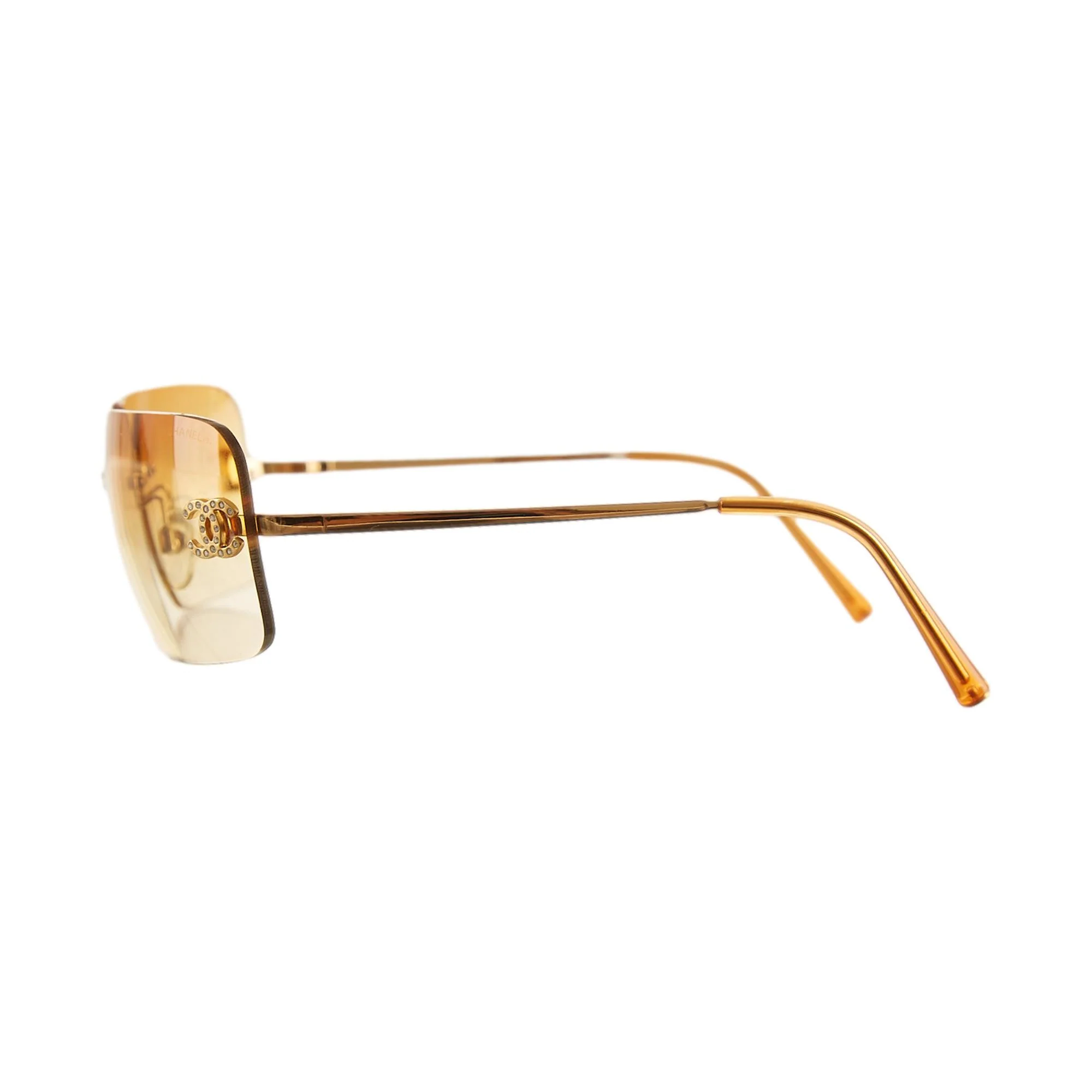 Chanel Orange Rhinestone Logo Rimless Sunglasses - Image 3