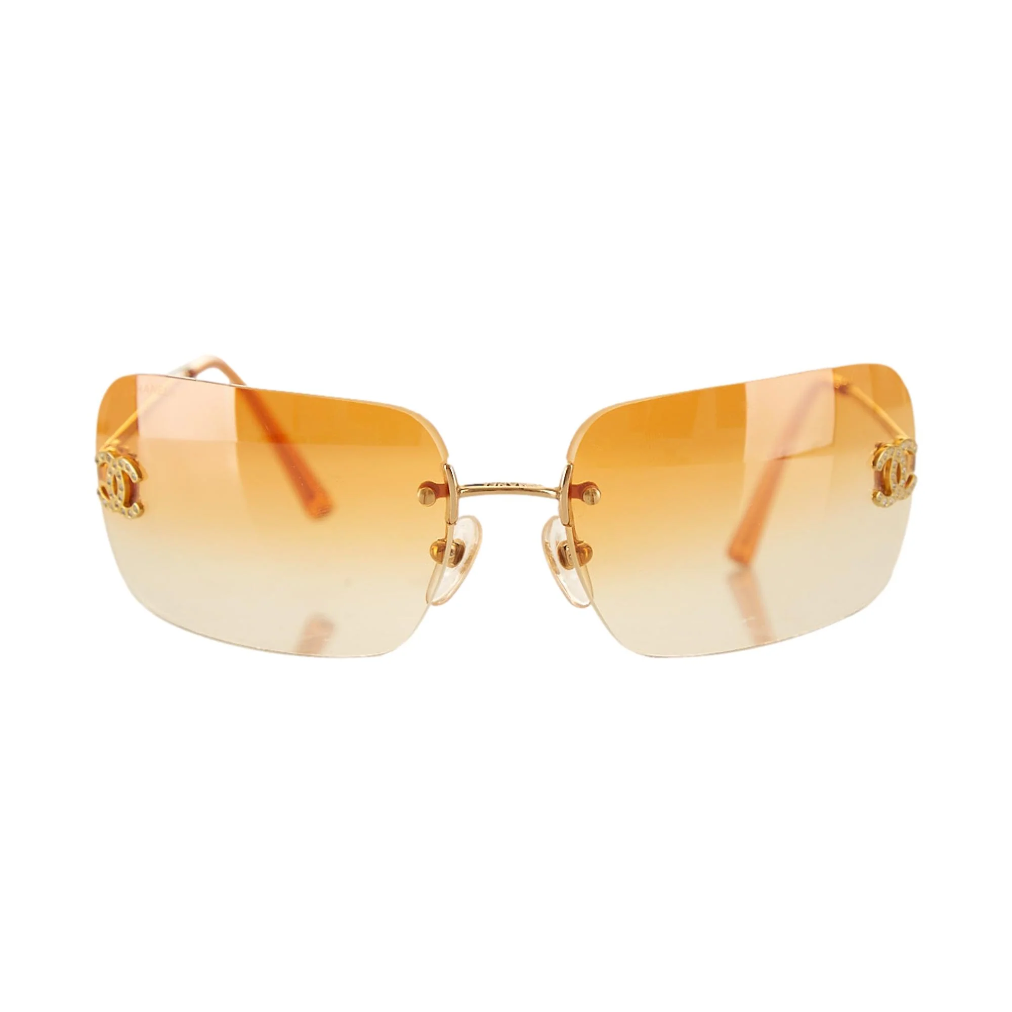 Chanel Orange Rhinestone Logo Rimless Sunglasses - Image 2