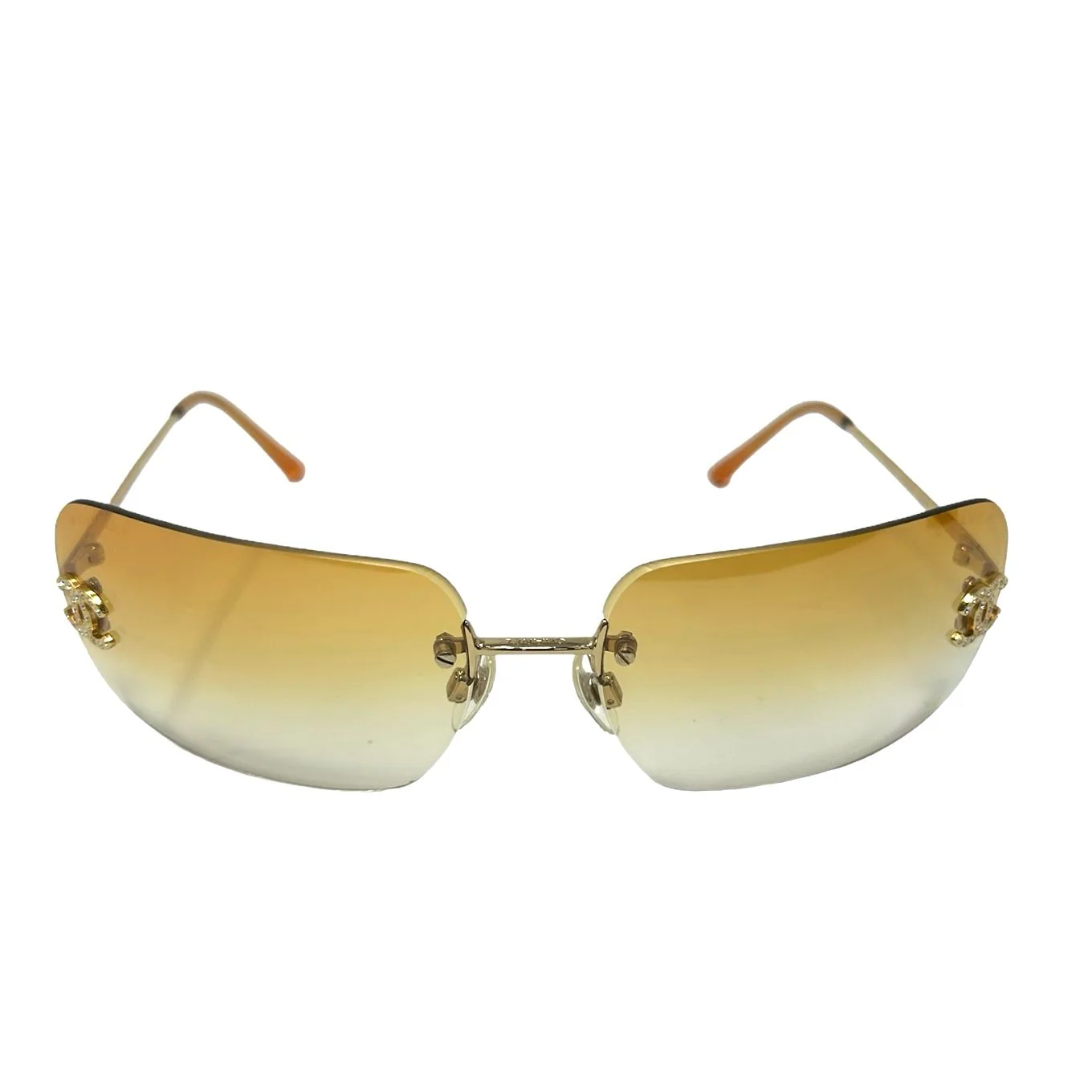 Chanel Light Orange Rhinestone Logo Rimless Sunglasses - Image 2