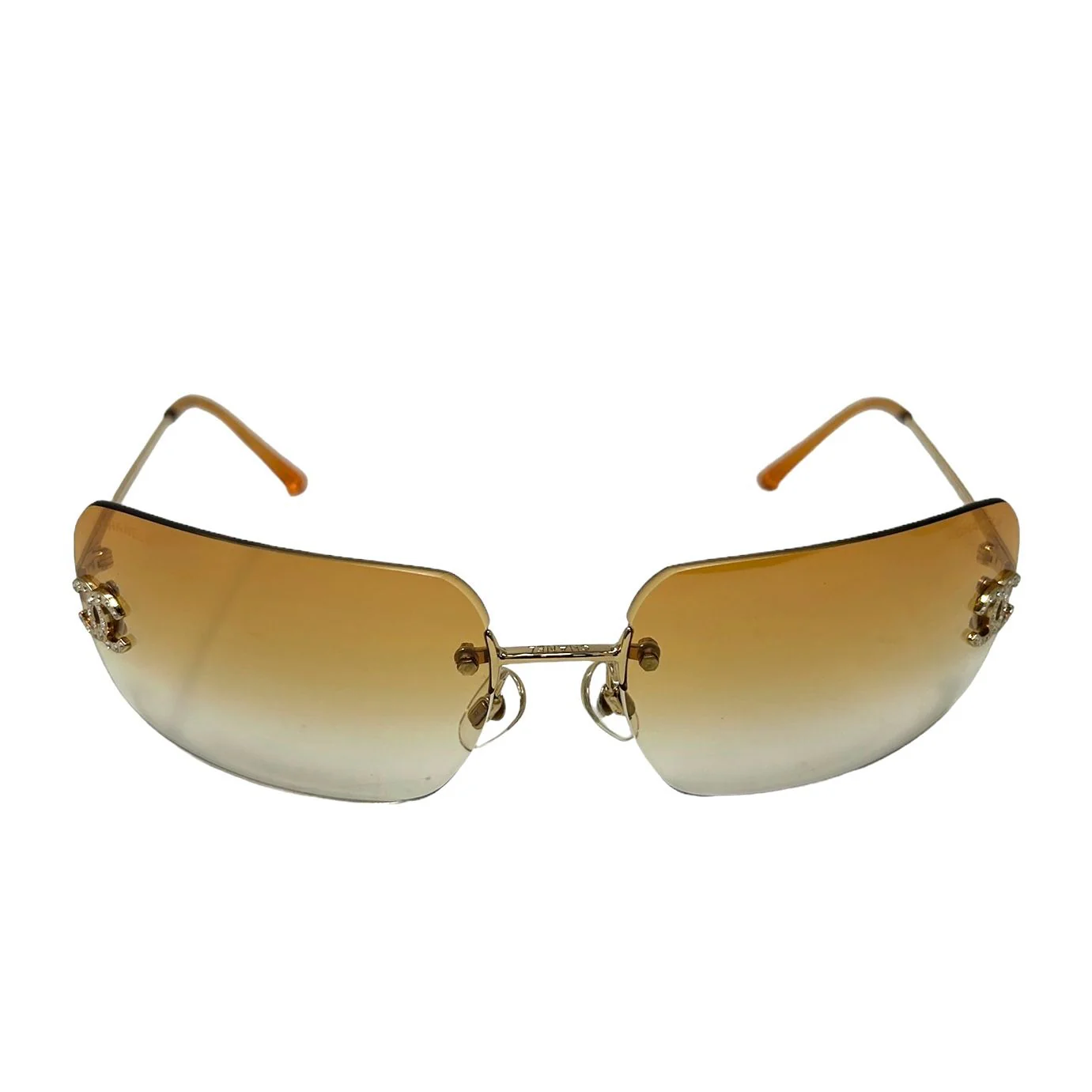Chanel Orange Rhinestone Logo Rimless Sunglasses - Image 2