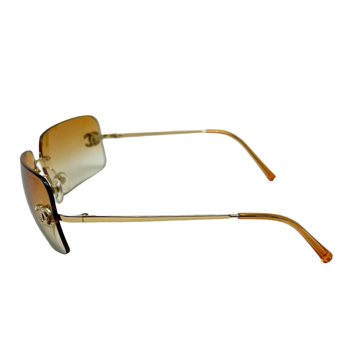 Chanel Orange Rhinestone Logo Rimless Sunglasses - Image 3