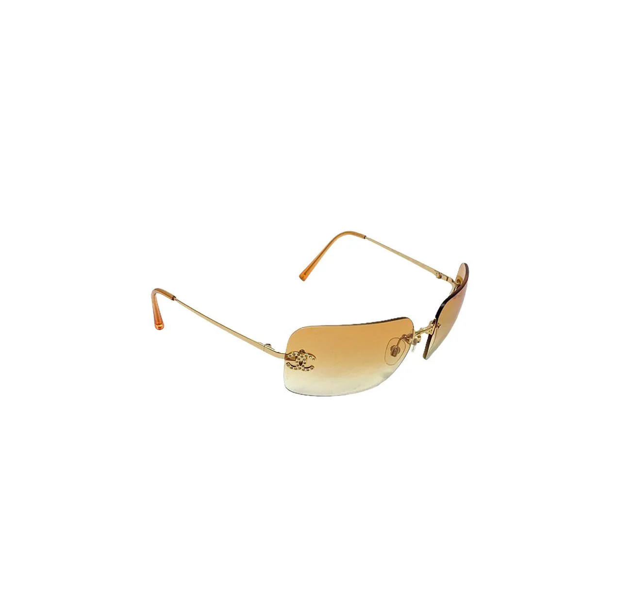 Chanel Orange Rhinestone Rimless Logo Sunglasses - Image 2