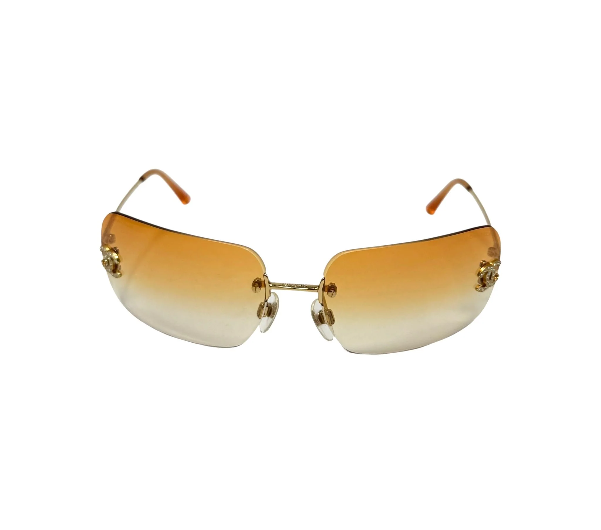 Chanel Orange Rhinestone Rimless Sunglasses - Image 2