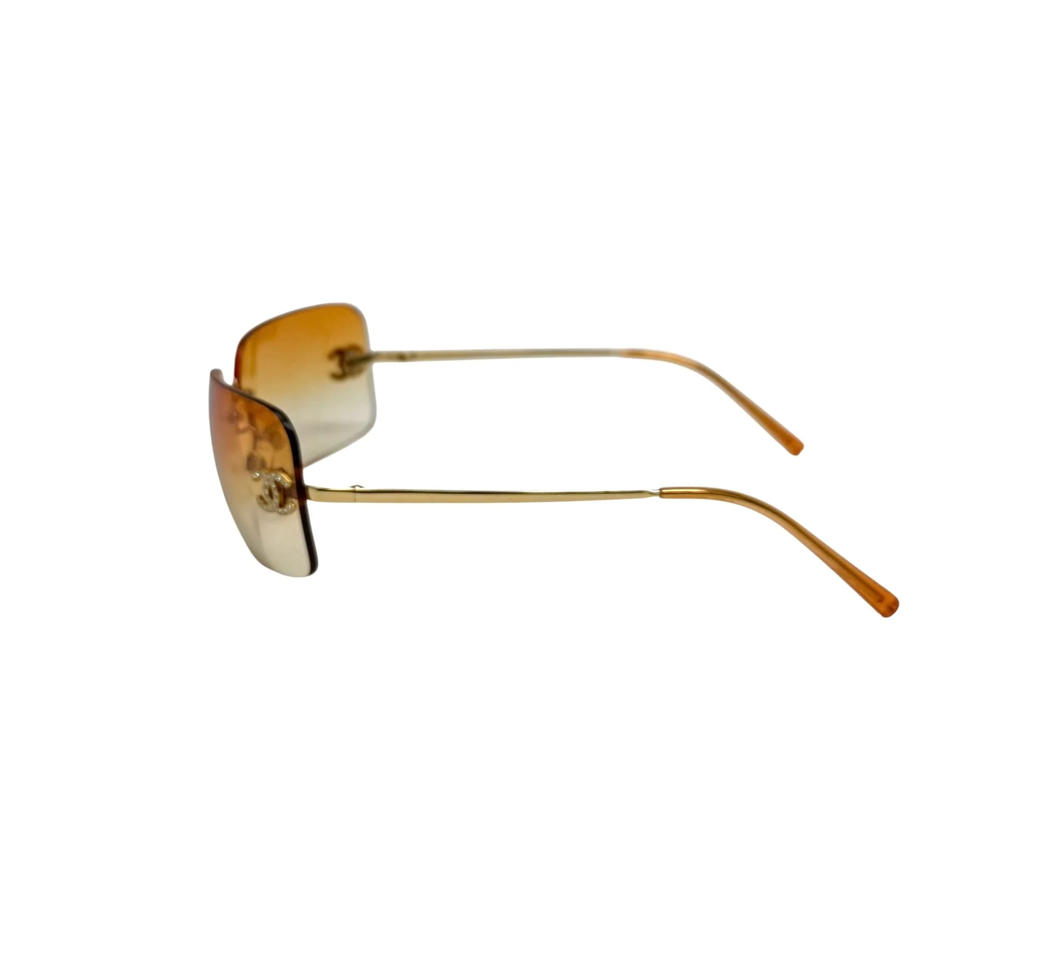 Chanel Orange Rhinestone Rimless Sunglasses - Image 3