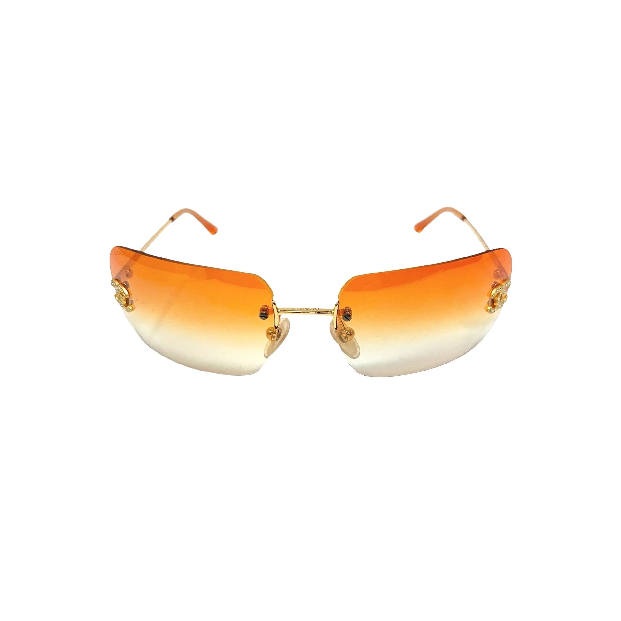 Chanel Orange Rhinestone Rimless Sunglasses - Image 2
