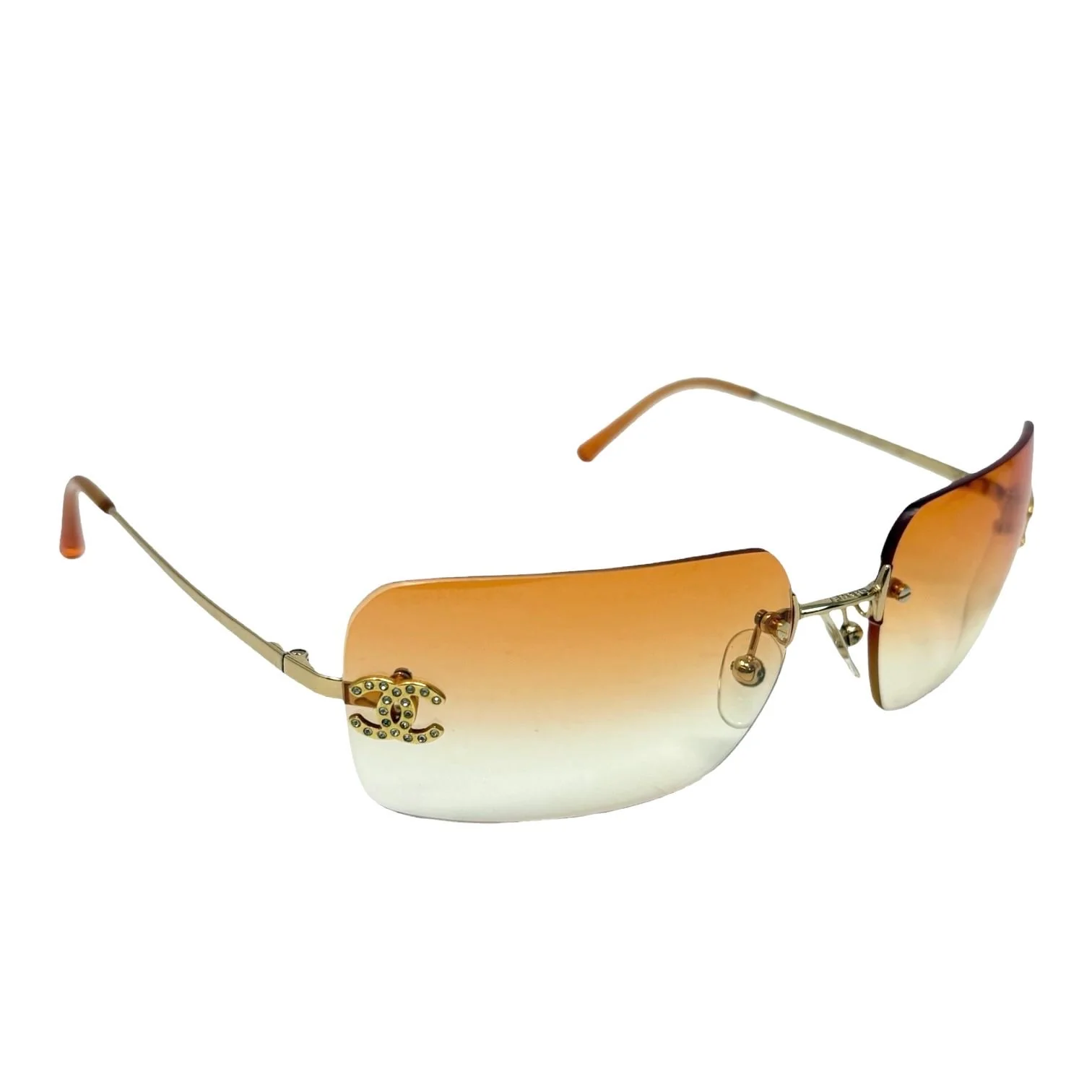 Chanel Orange Rhinestone Rimless Sunglasses