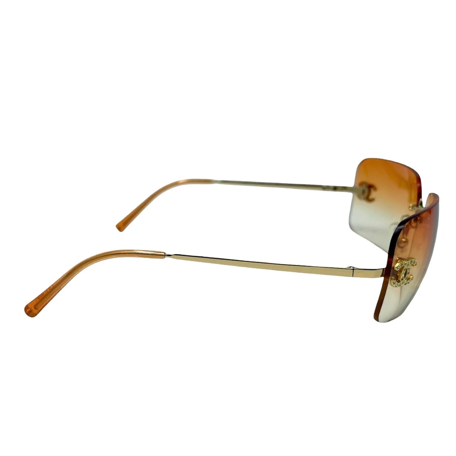 Chanel Orange Rhinestone Rimless Sunglasses - Image 2