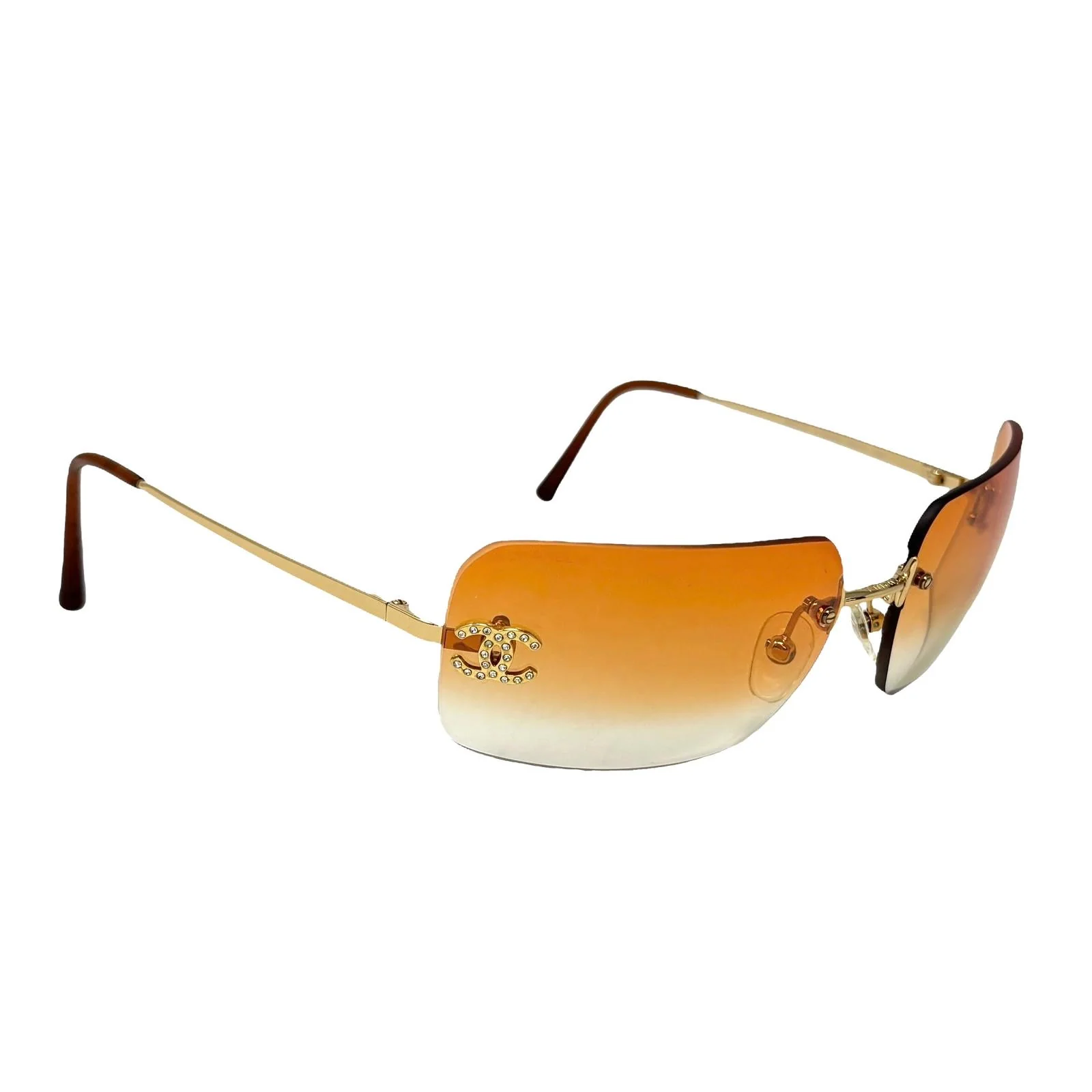 Chanel Orange Rhinestone Rimless Sunglasses