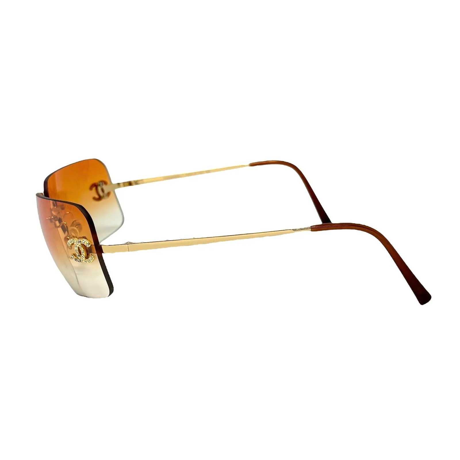 Chanel Orange Rhinestone Rimless Sunglasses - Image 2