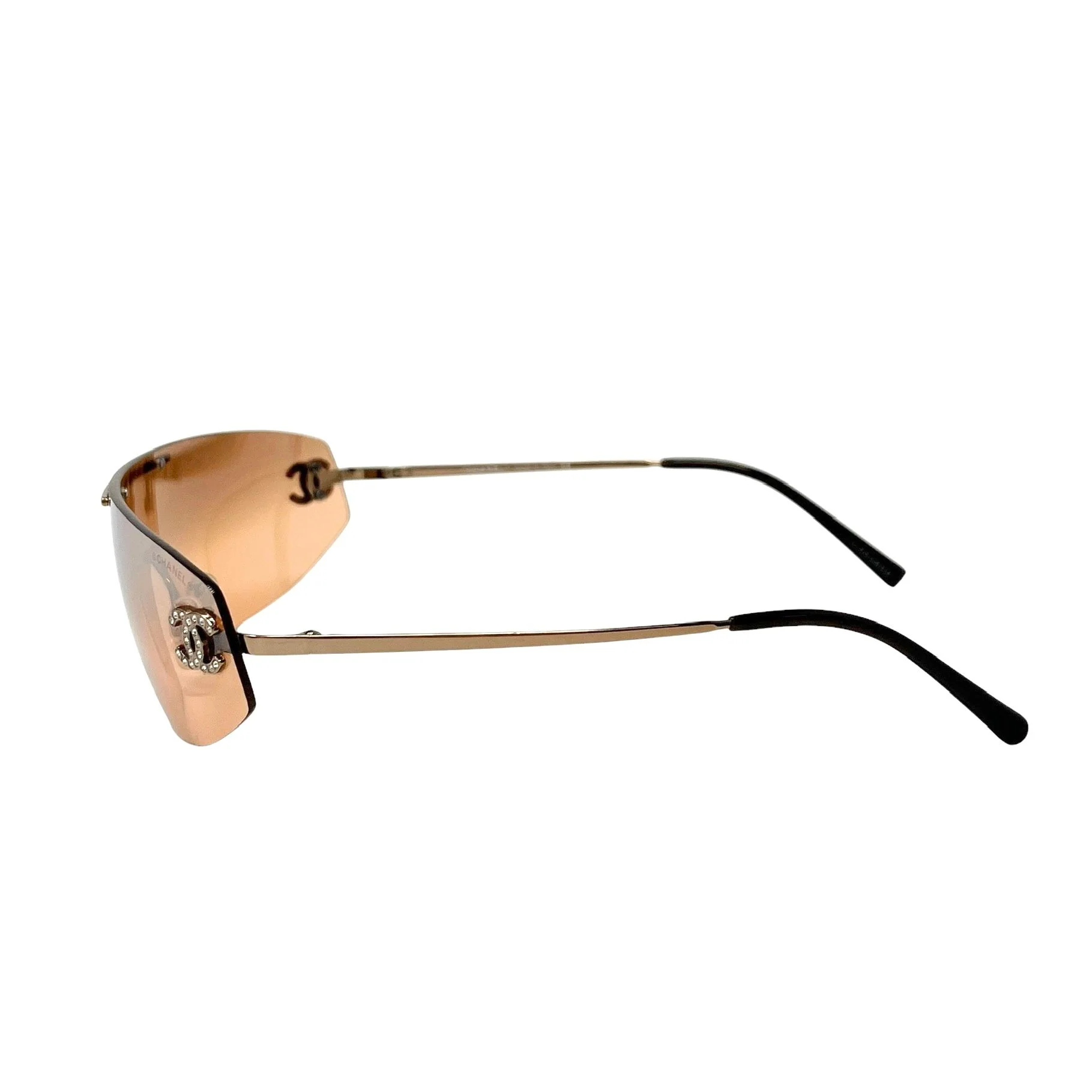 Chanel Orange Rhinestone Visor Rimless Sunglasses - Image 3