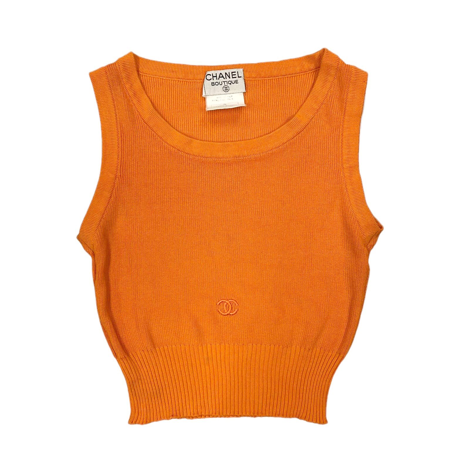Chanel Orange Ribbed Logo Crop Top