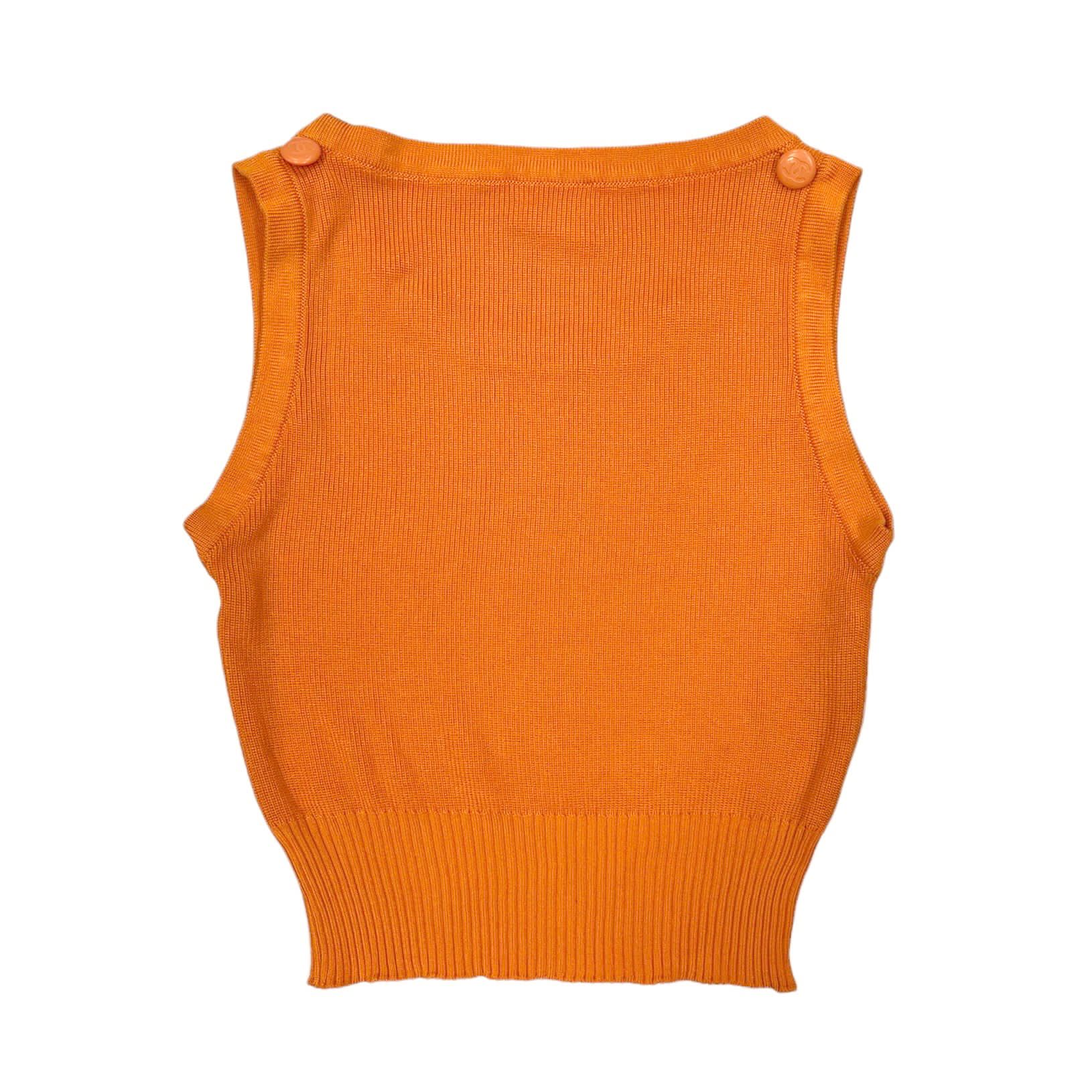 Chanel Orange Ribbed Logo Crop Top - Image 2