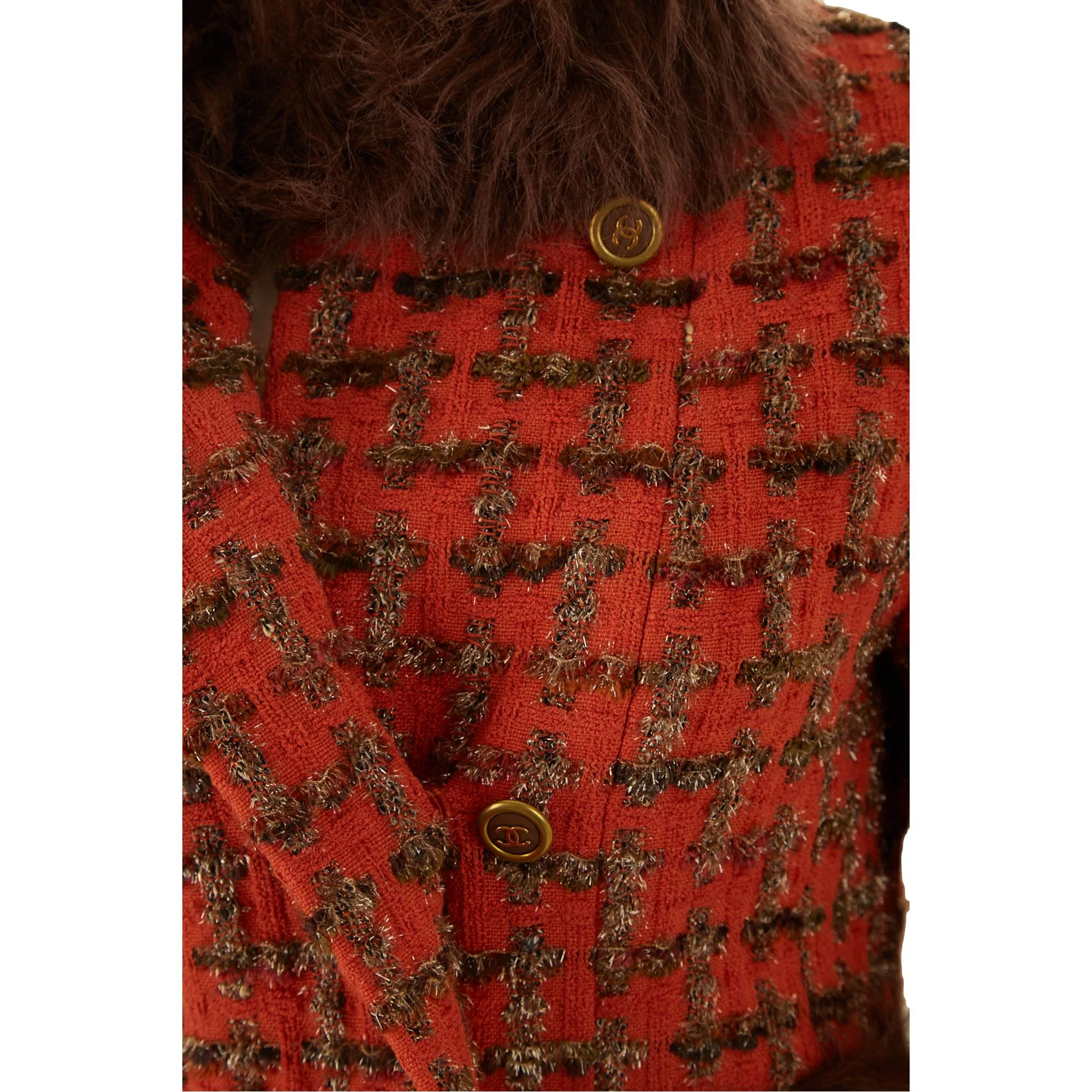 Chanel Orange Tweed Fur Skirt Set - Image 4