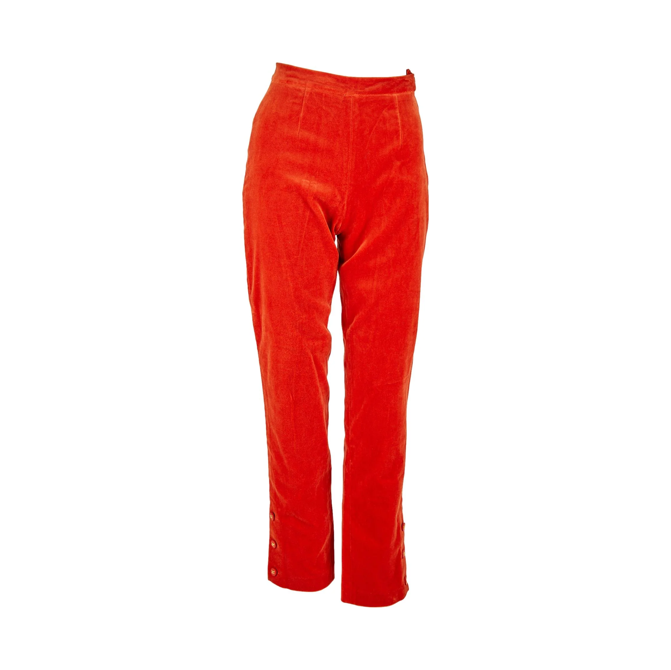 Chanel Orange Velvet Logo Button Pants