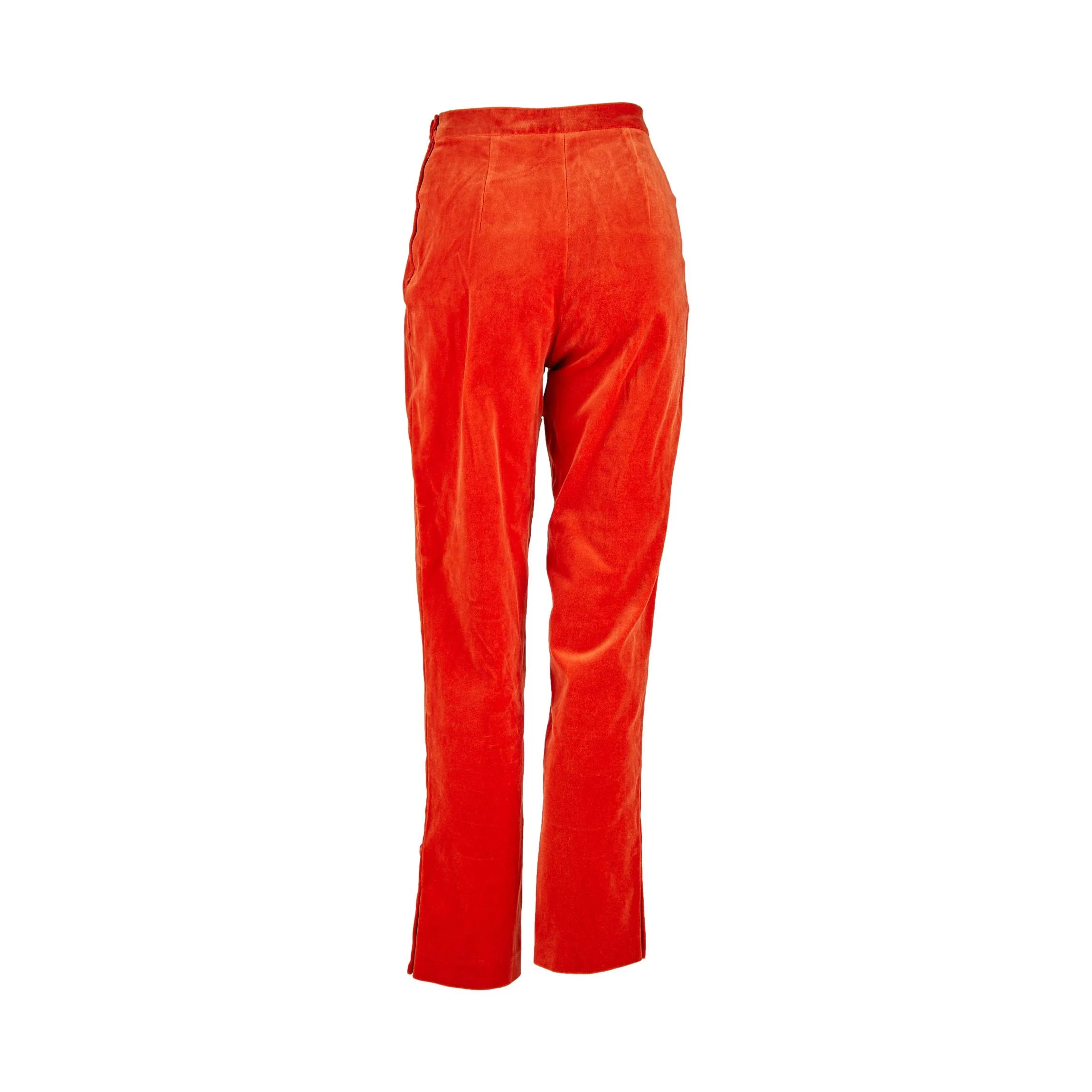 Chanel Orange Velvet Logo Button Pants - Image 2