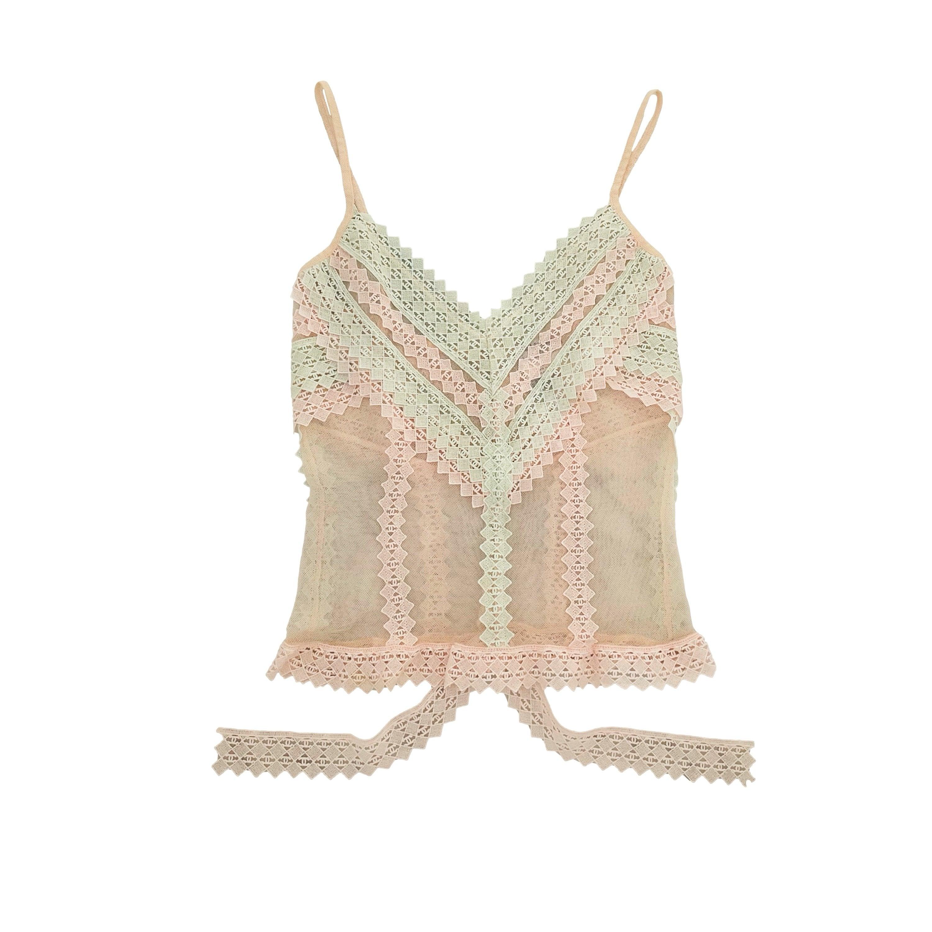 Chanel Pastel Lace Logo Tank