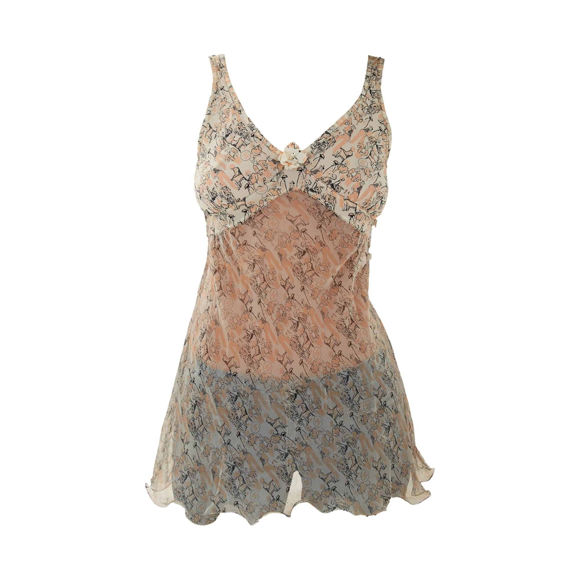 Chanel Peach Mademoiselle Print Silk Top
