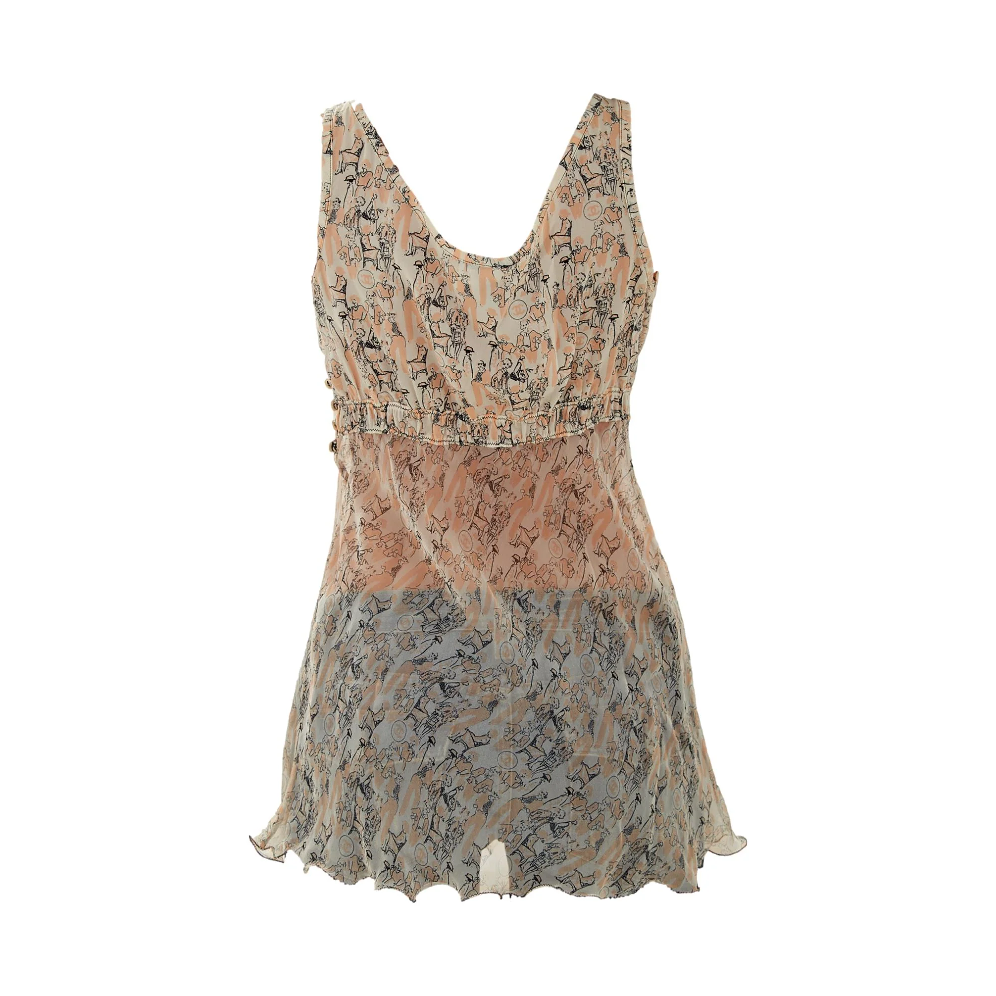 Chanel Peach Mademoiselle Print Silk Top - Image 2