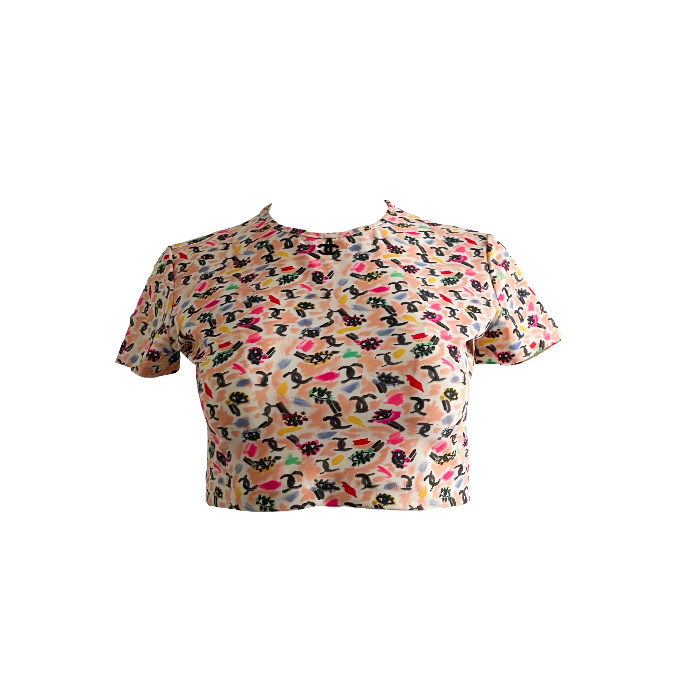 Chanel Pink All Over Eye Logo Crop Top
