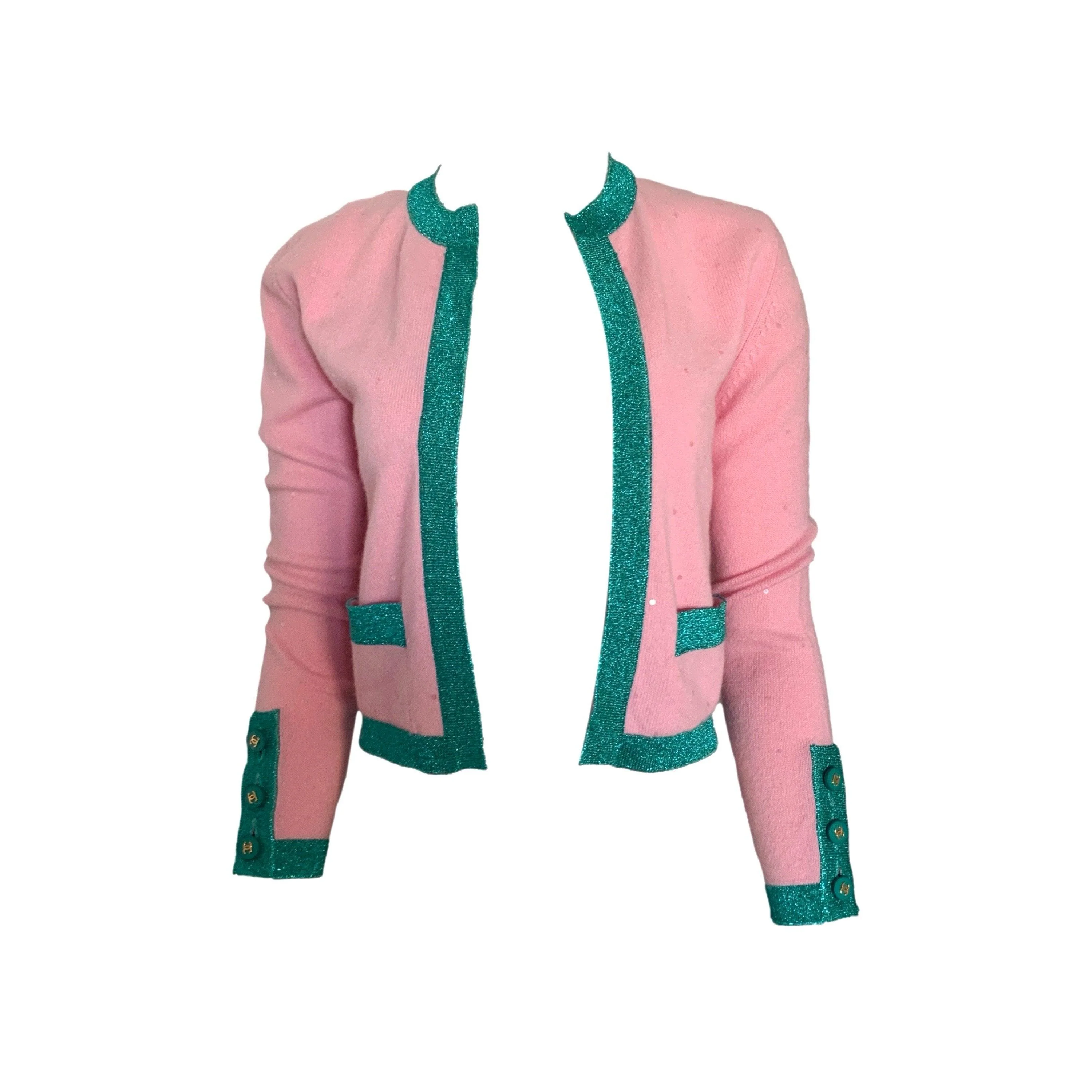 Chanel Pink Cropped Logo Button Cardigan