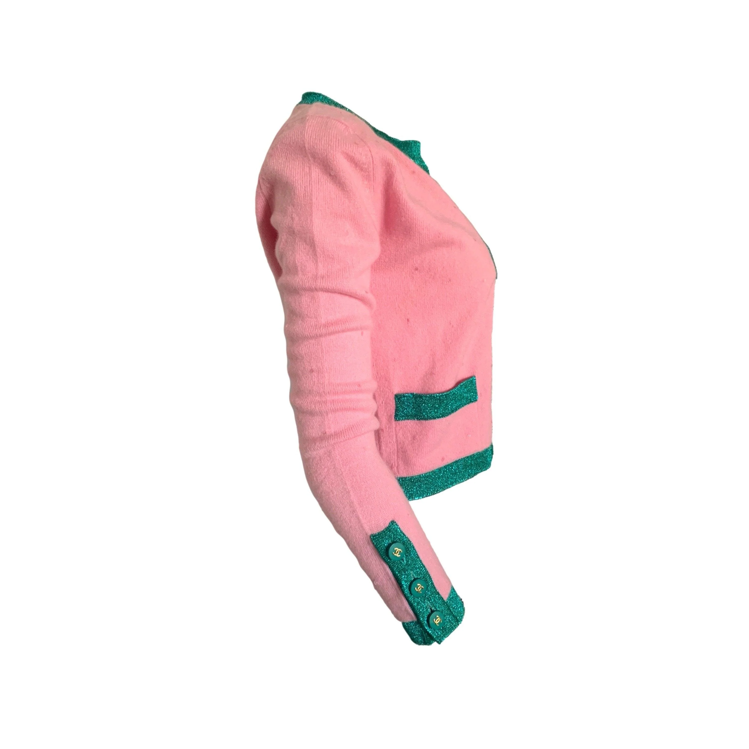 Chanel Pink Cropped Logo Button Cardigan - Image 2